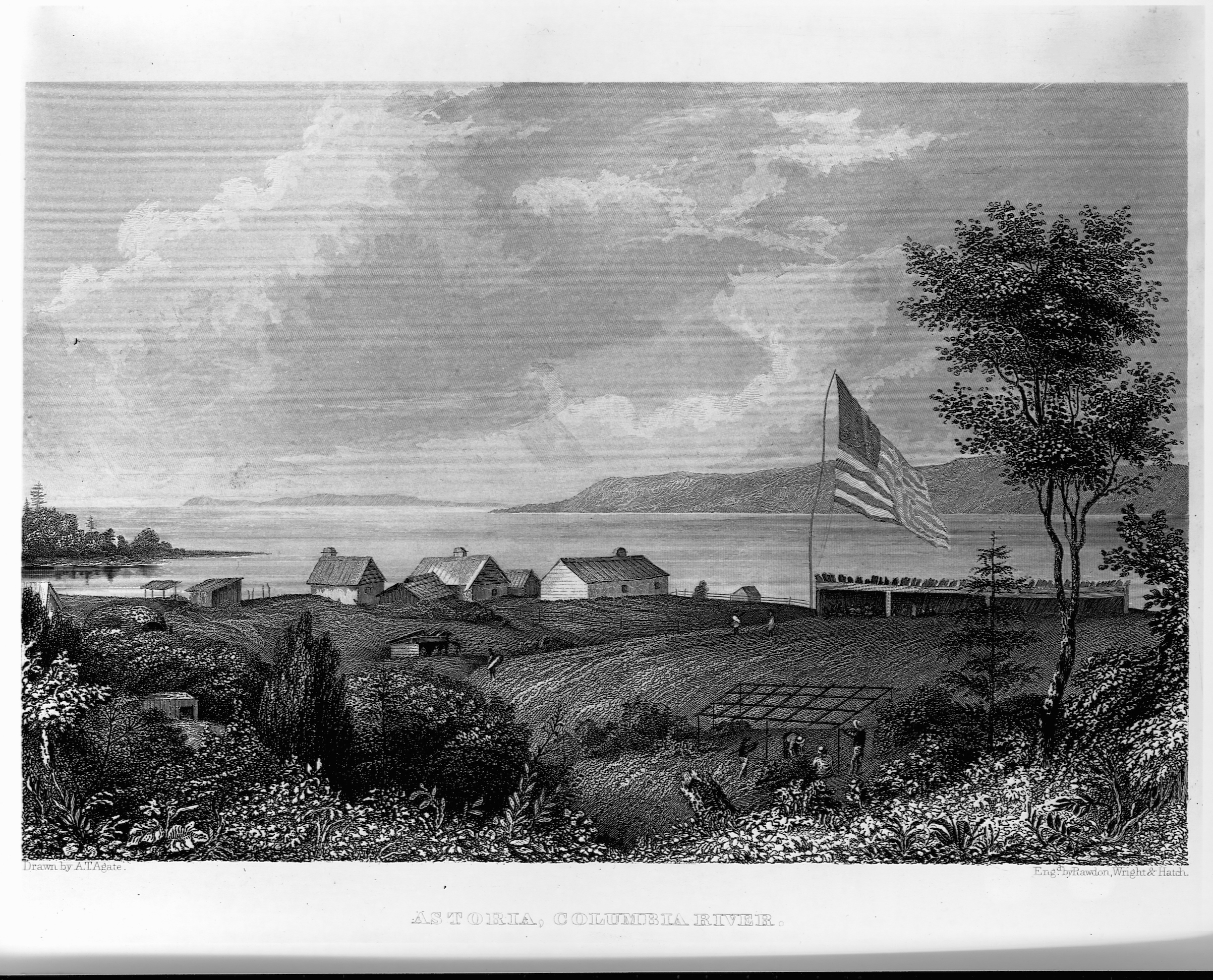 The small settlement of Astoria, Oregon, on the Columbia River, in the 1840s shortly after it was returned to U.S. control from the British, in an engraving appearing in Charles Wilkes' Narrative of the United States Exploring Expedition. (Library of Congress/Corbis/VCG via Getty Images)