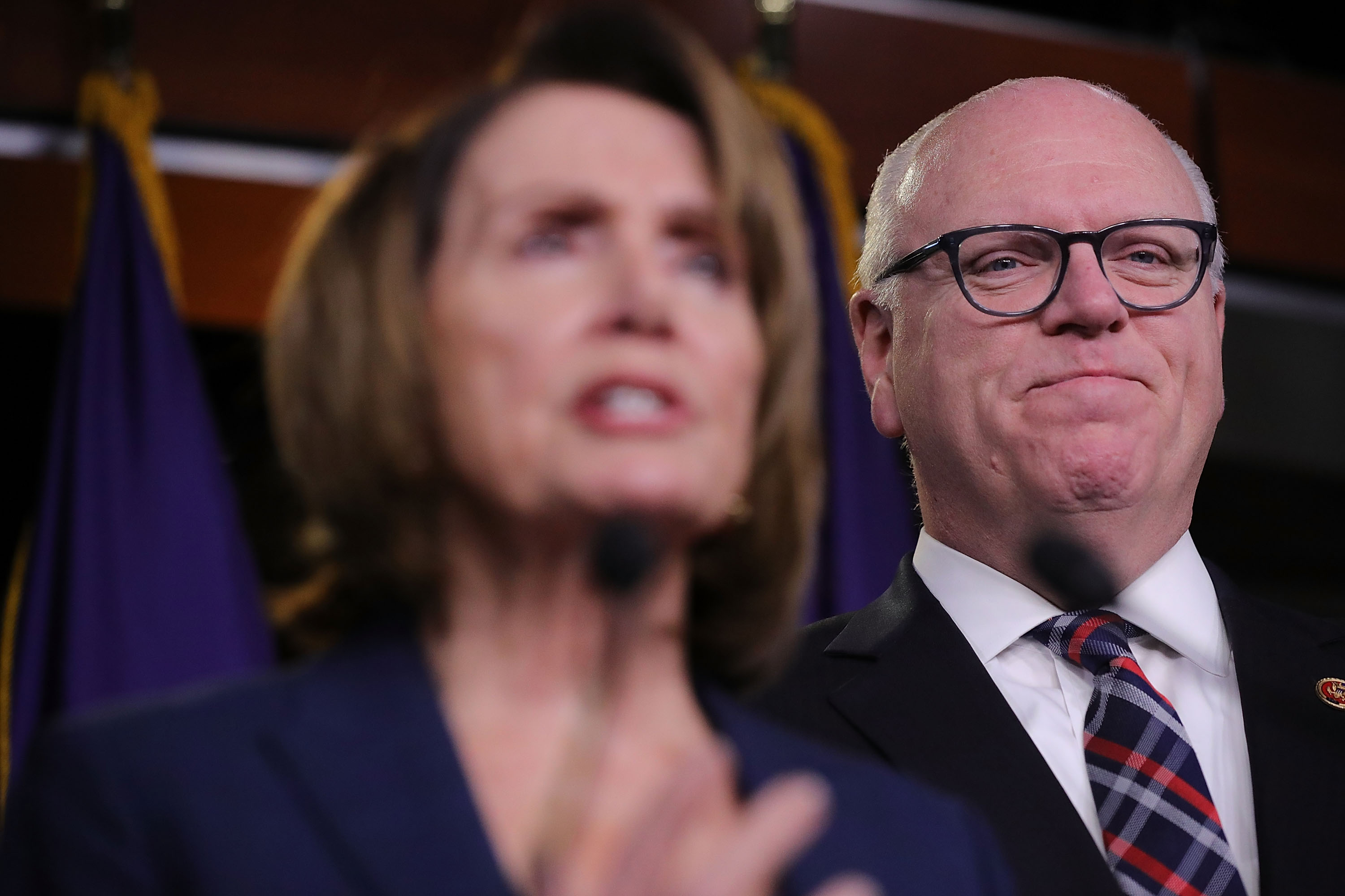 Rep. Joseph Crowley and House Minority Leader Nancy Pelosi following a meeting of the House Democratic caucus at the U.S. Capitol in Washington, D.C., on Jan. 31, 2018. (Chip Somodevilla—Getty Images)