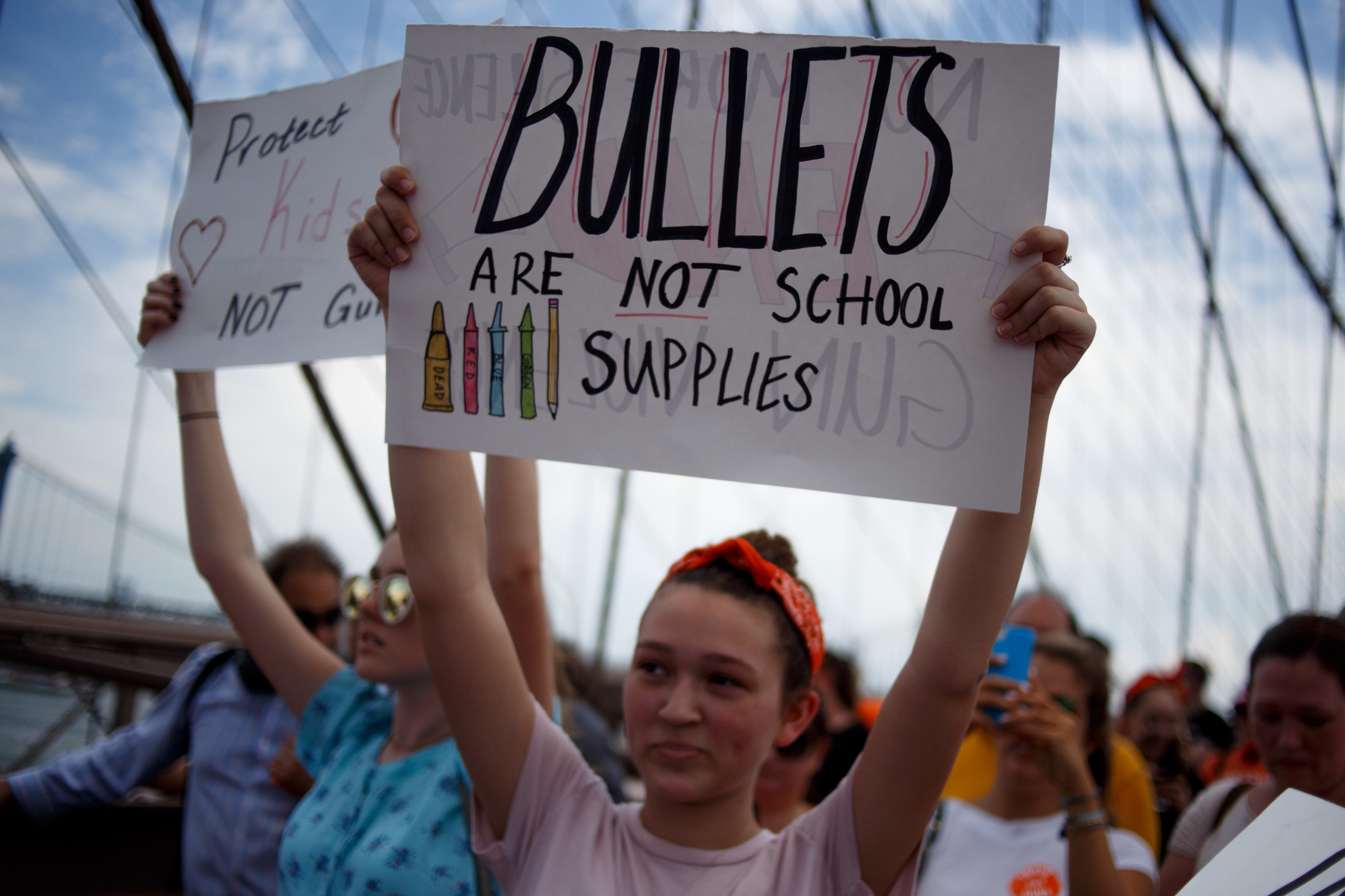Activists seeking an end to gun violence in American schools and society participate in the Youth Over Guns March, crossing the Brooklyn Bridge into Manhattan. (Michael Candelori—Pacific Press/LightRocket/Getty Images)