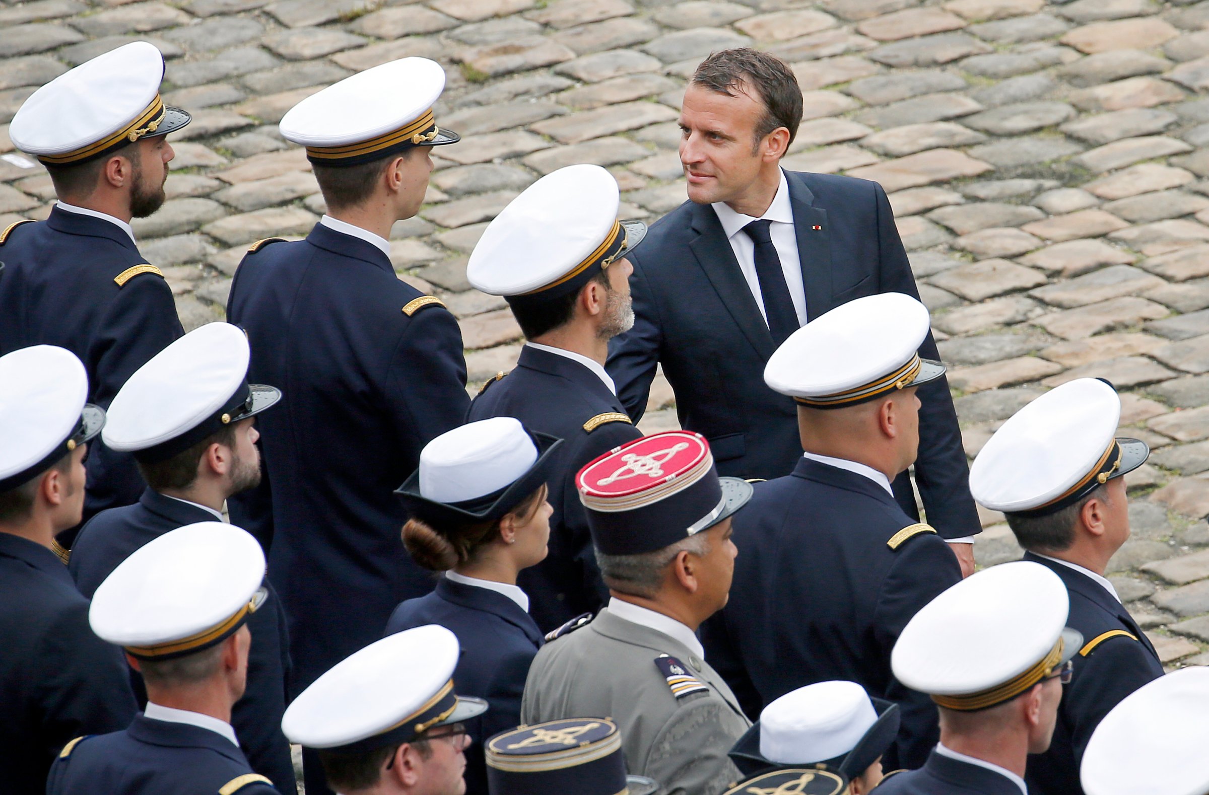 French President Emmanuel Macron Attends "La Prise D'Armes -Review Of The Troops" Ceremony At Hotel Des Invalides In Paris