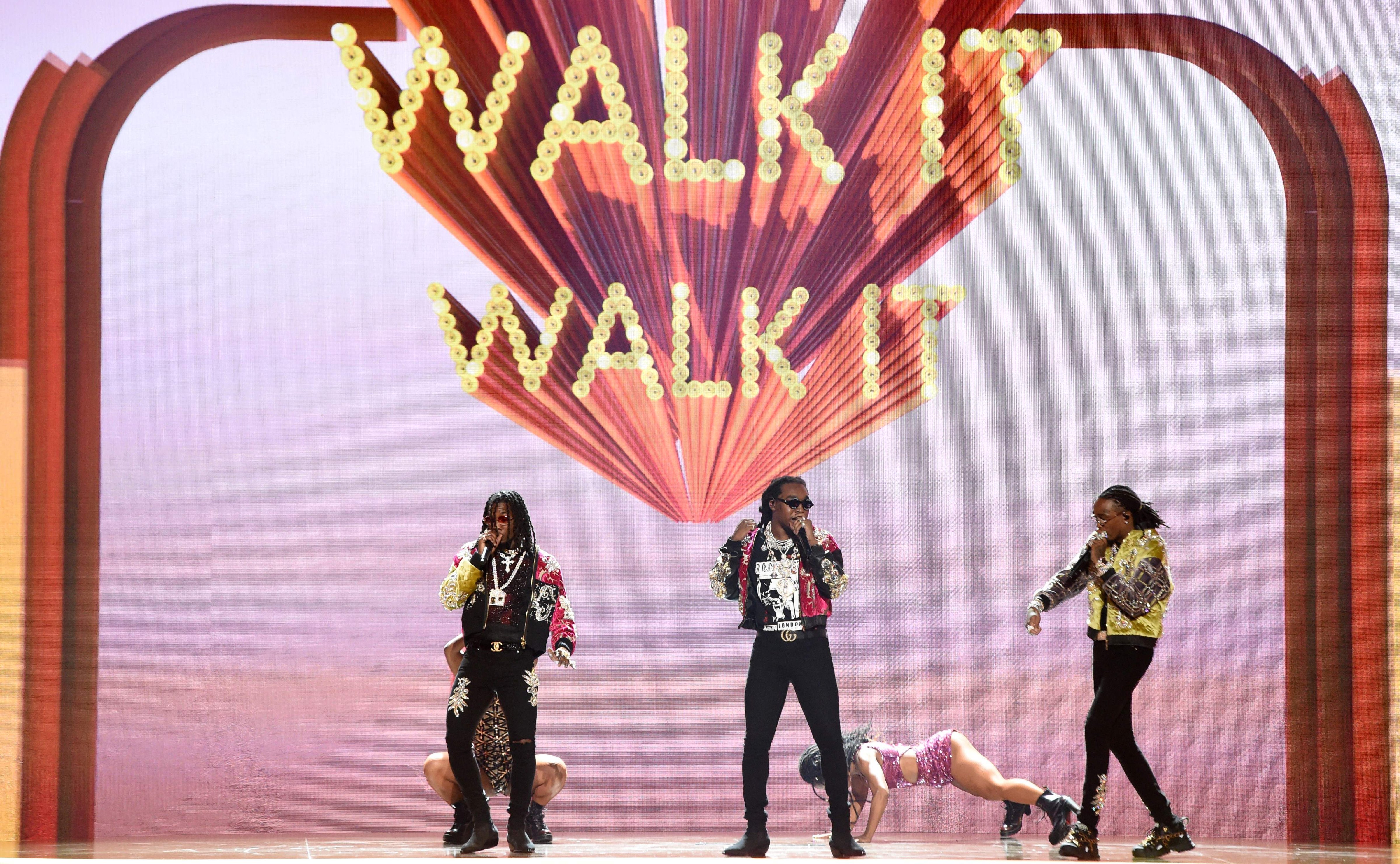 Quavo, Offset, and Takeoff of Migos perform onstage during the BET Awards at Microsoft Theatre in Los Angeles, Calif., on June 24, 2018. (Valerie Macon—AFP/Getty Images)