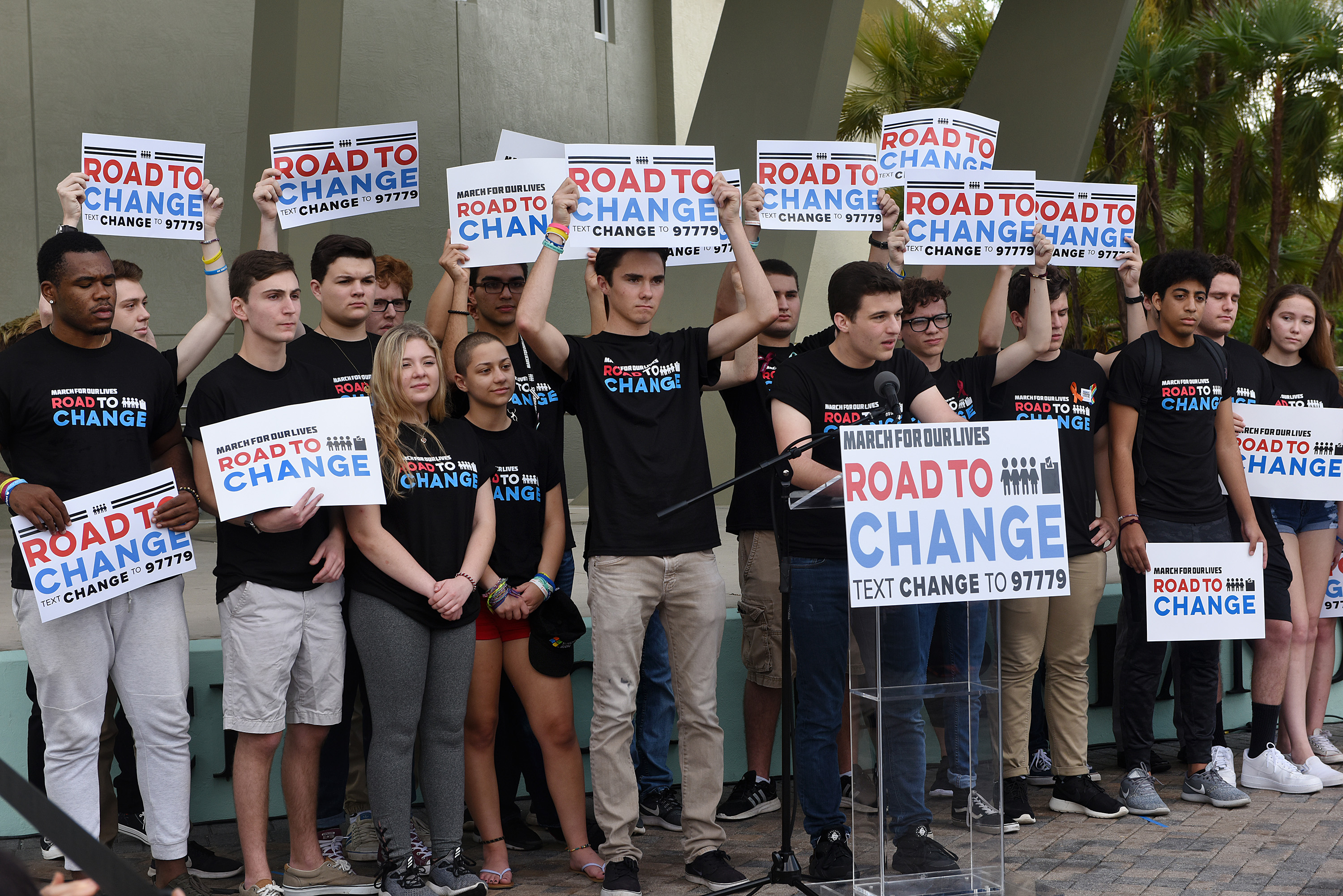 Marjory Stoneman Douglas students hold a press conference on June 4, 2018 in Parkland, Fla. to announce that the students of March For Our Lives would make stops across America to get young people educated, registered and motivated to vote. (Taimy Alvarez—Sun Sentinel/TNS/Getty Images)