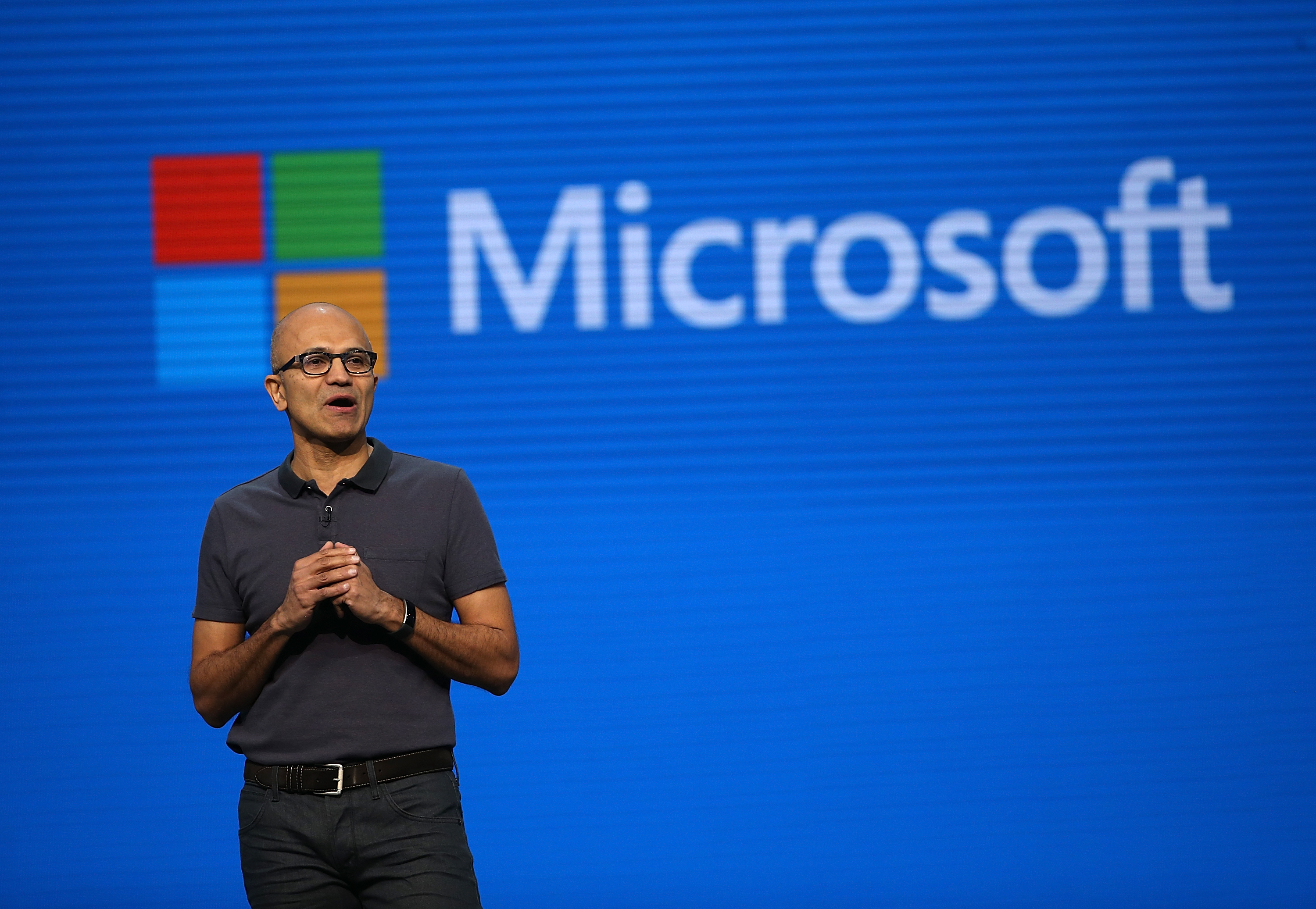 Microsoft CEO Satya Nadella during the  Microsoft Build Developer Conference on March 30, 2016 in San Francisco (Justin Sullivan&mdash;Getty Images)