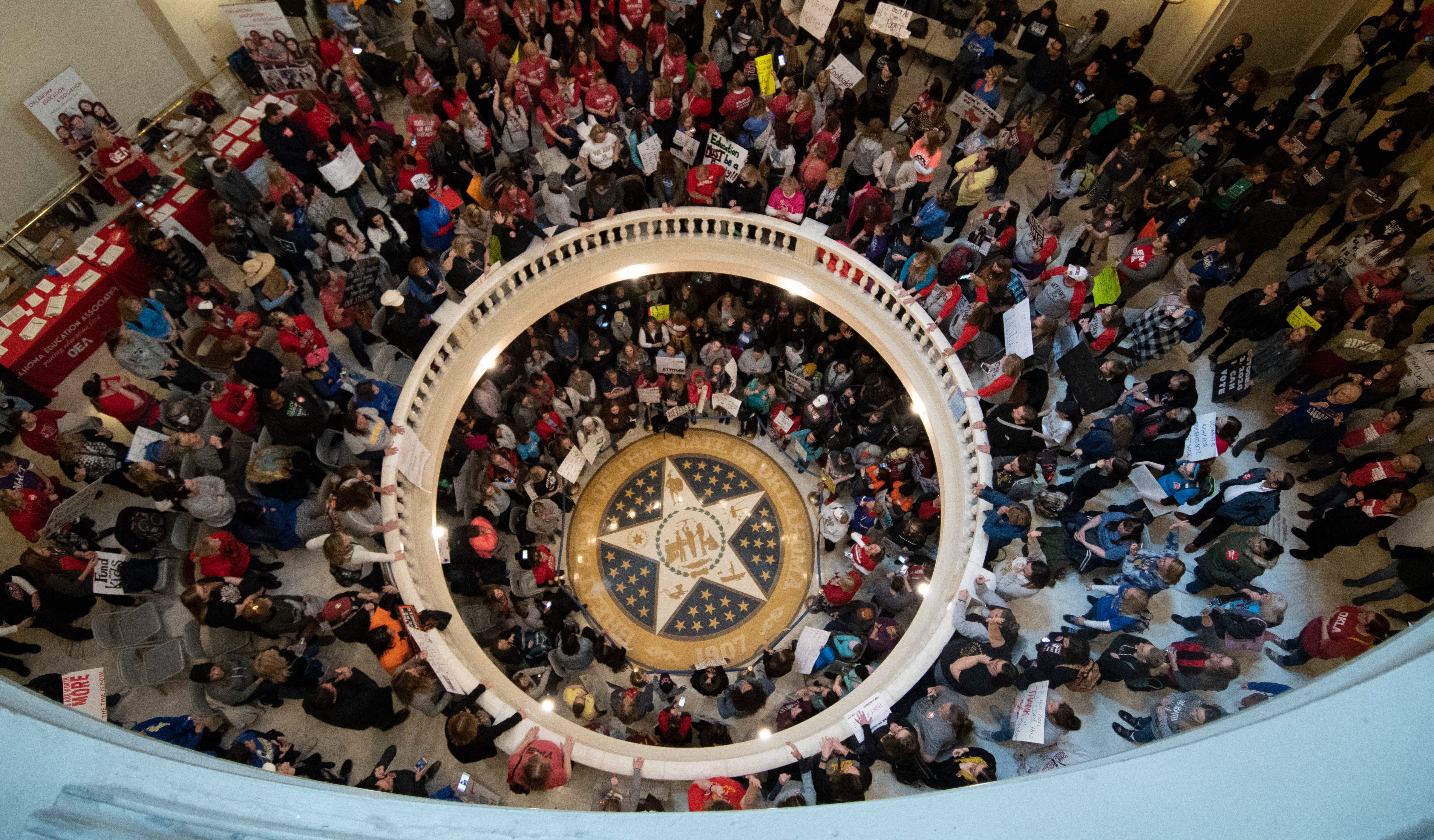 Teachers continue their strike at the state capitol on April 9, 2018 in Oklahoma City, Oklahoma. (J Pat Carter/Getty Images)