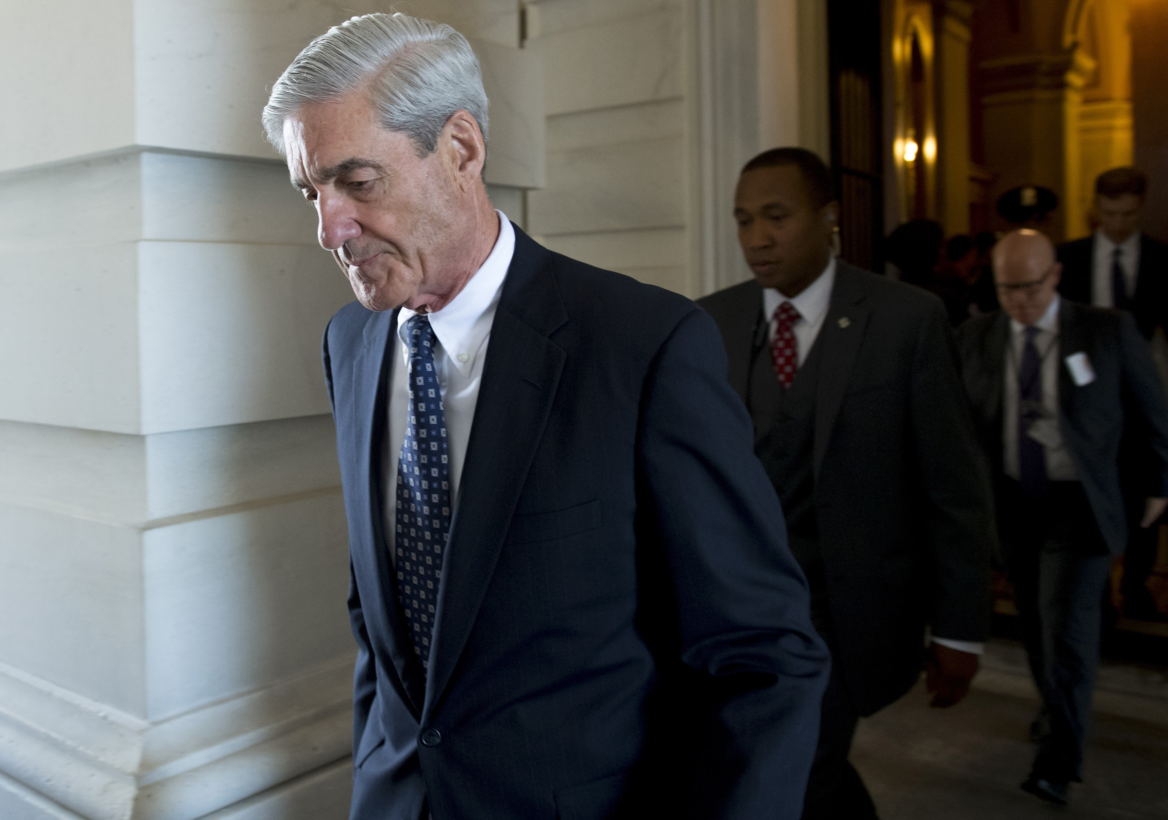 Former FBI Director Robert Mueller, special counsel on the Russian investigation, leaves following a meeting with members of the US Senate Judiciary Committee at the US Capitol in Washington, DC on June 21, 2017. (SAUL LOEB—AFP/Getty Images)