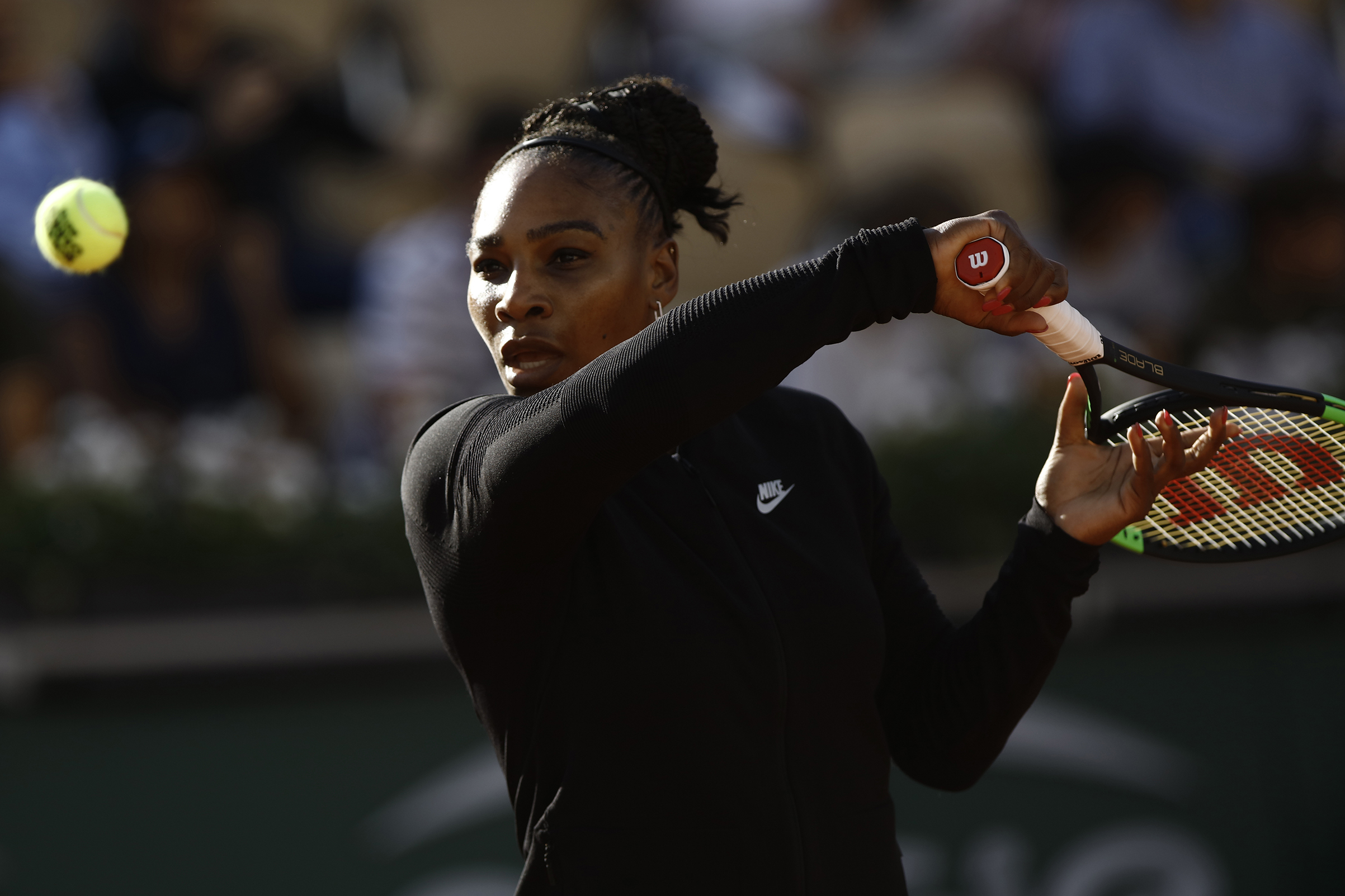Serena Williams attends the tennis match game during the Roland Garros Tournament in Paris, France, on June 2, 2018. (Mehdi Taamallah—NurPhoto/Getty Images)
