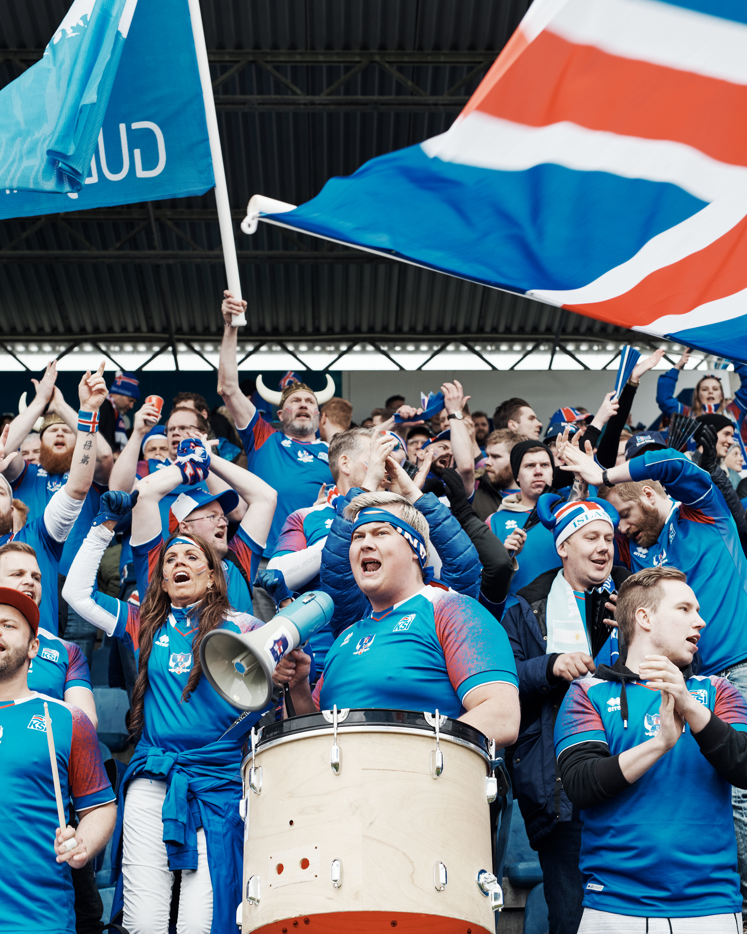 Members of Tólfan at the national stadium in Reykjavík on June 2. (Thomas Prior for TIME)