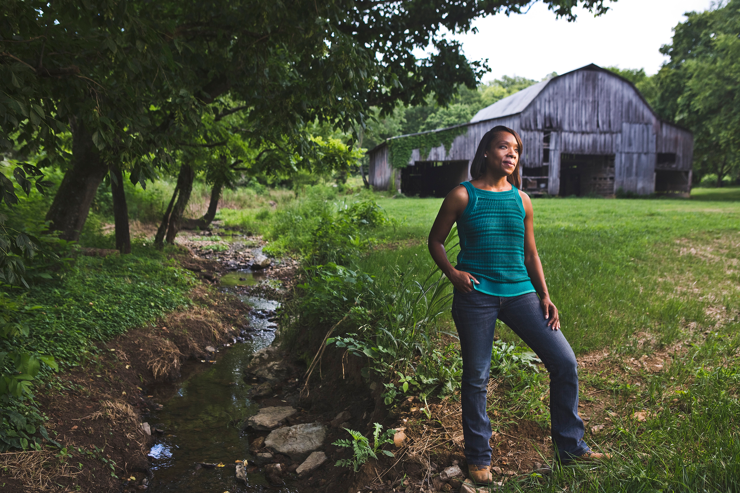 Fawn Weaver on the farm she bought where Nearest Green and Jack Daniel first distilled whiskey, in Lynchburg, Tenn., June 21, 2017. (Nathan Morgan—The New York Times/Redux)