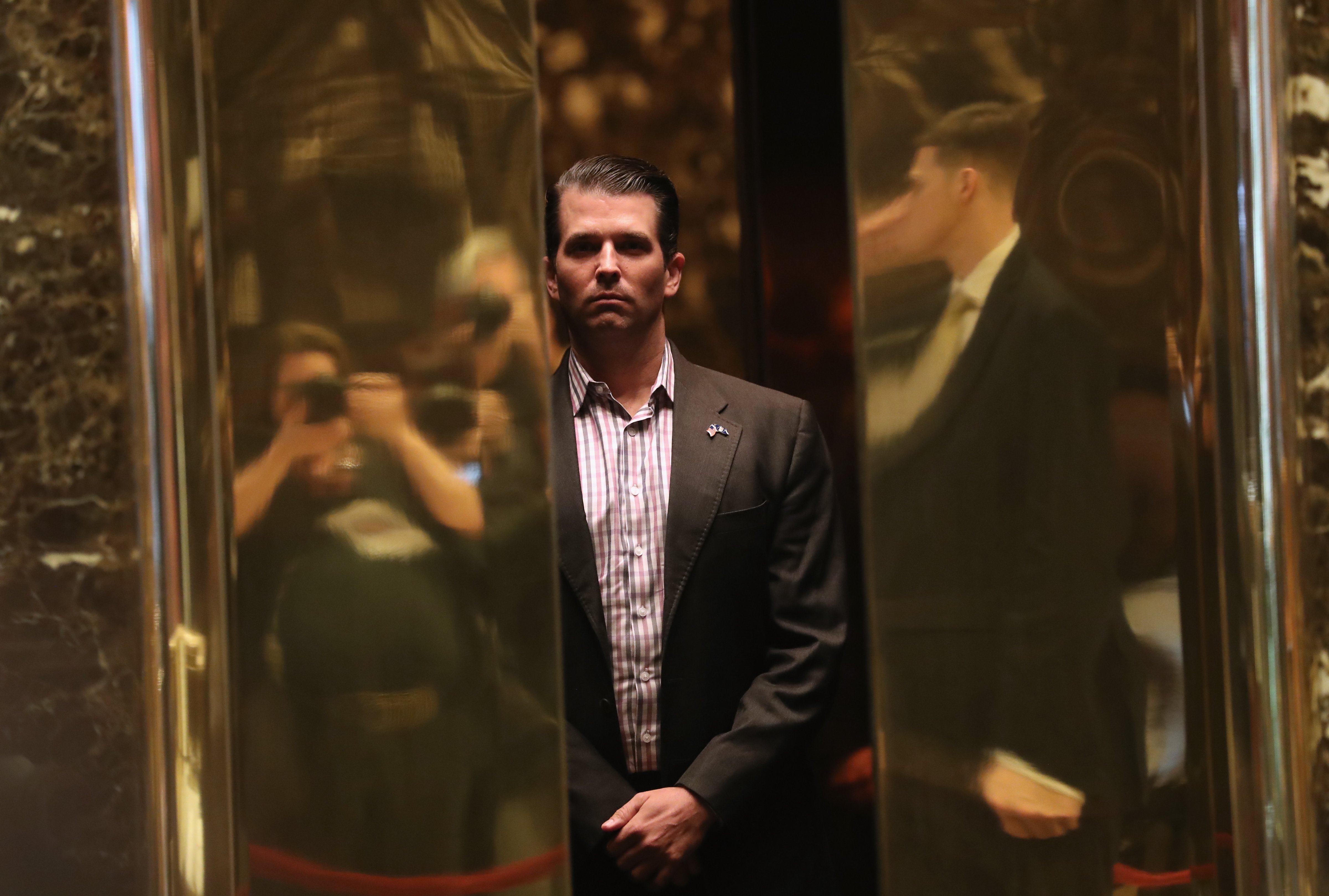 Donald Trump Jr. arrives at Trump Tower on January 18, 2017 in New York City. President-elect Donald Trump is to be sworn in as the 45th President of the United States on January 20. (John Moore—Getty Images)