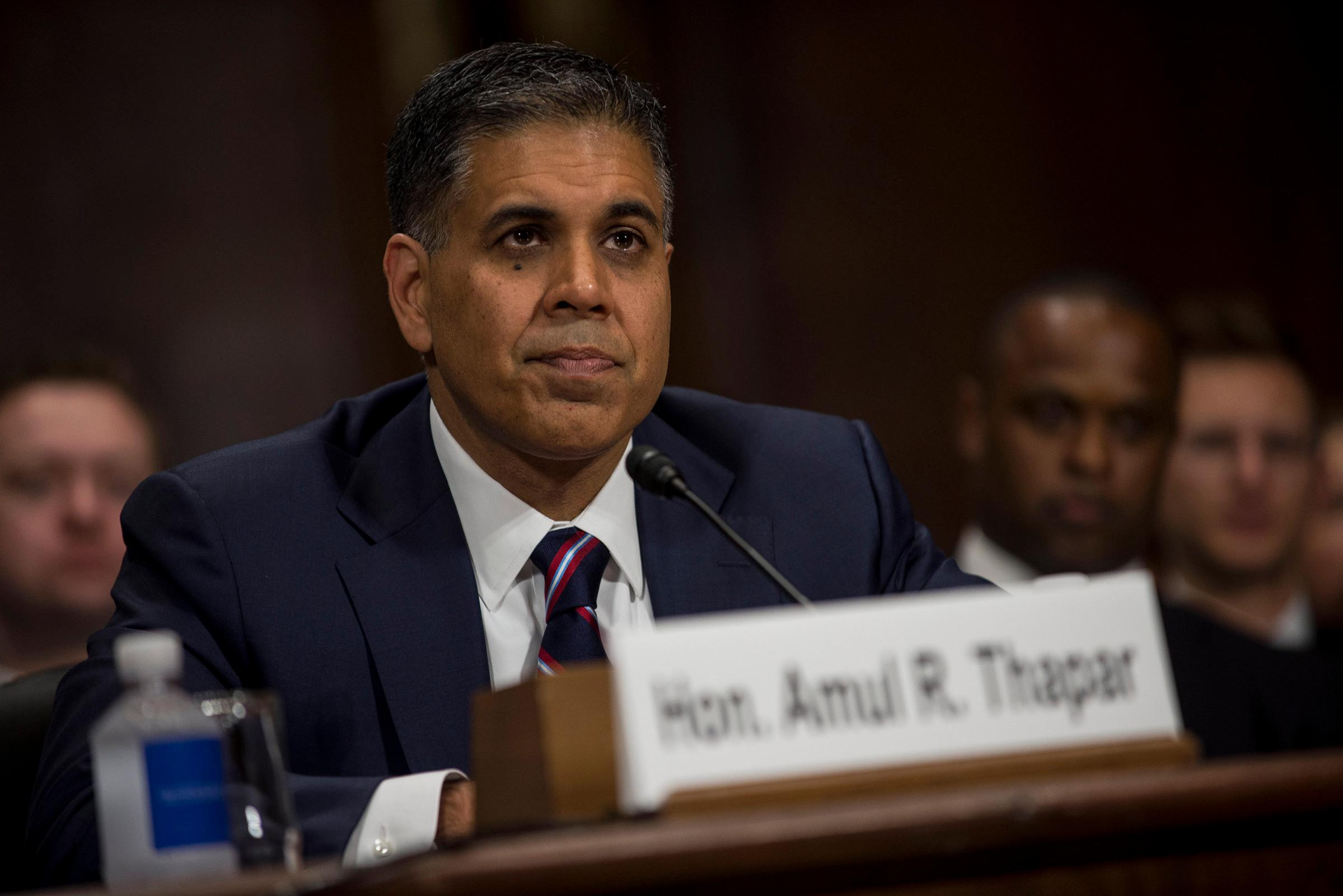 Amul Thapar, a federal judge in Kentucky nominated for a seat on the U.S. Court of Appeals for the Sixth Circuit, during a Senate Judiciary confirmation hearing on Capitol Hill in Washington, April 26, 2017.