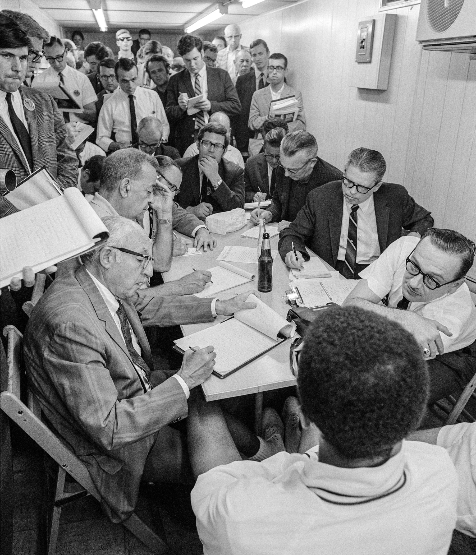 Arthur Ashe meets the press after winning the 1968 US Open Men's Tennis Championship, September 9, 1968. Photo by John G. Zimmerman.