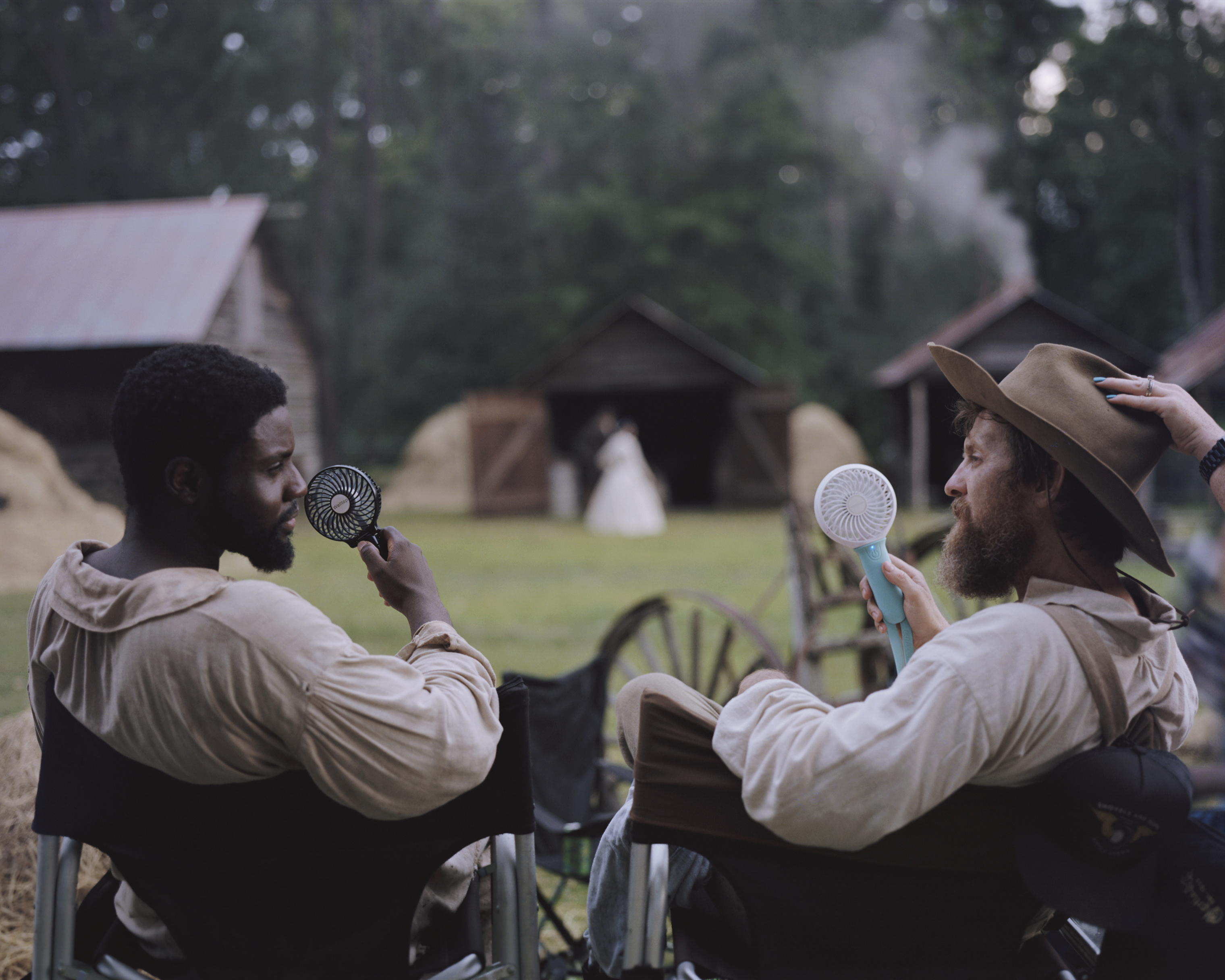 Dayo Okeniyi, left, and Brad Carter on the set of Emperor, an upcoming historical drama produced by Freedom Run Films. Other historical films like Glory and Remember the Titans have also taken advantage of Georgia’s timeless landscapes. (RaMell Ross for TIME)