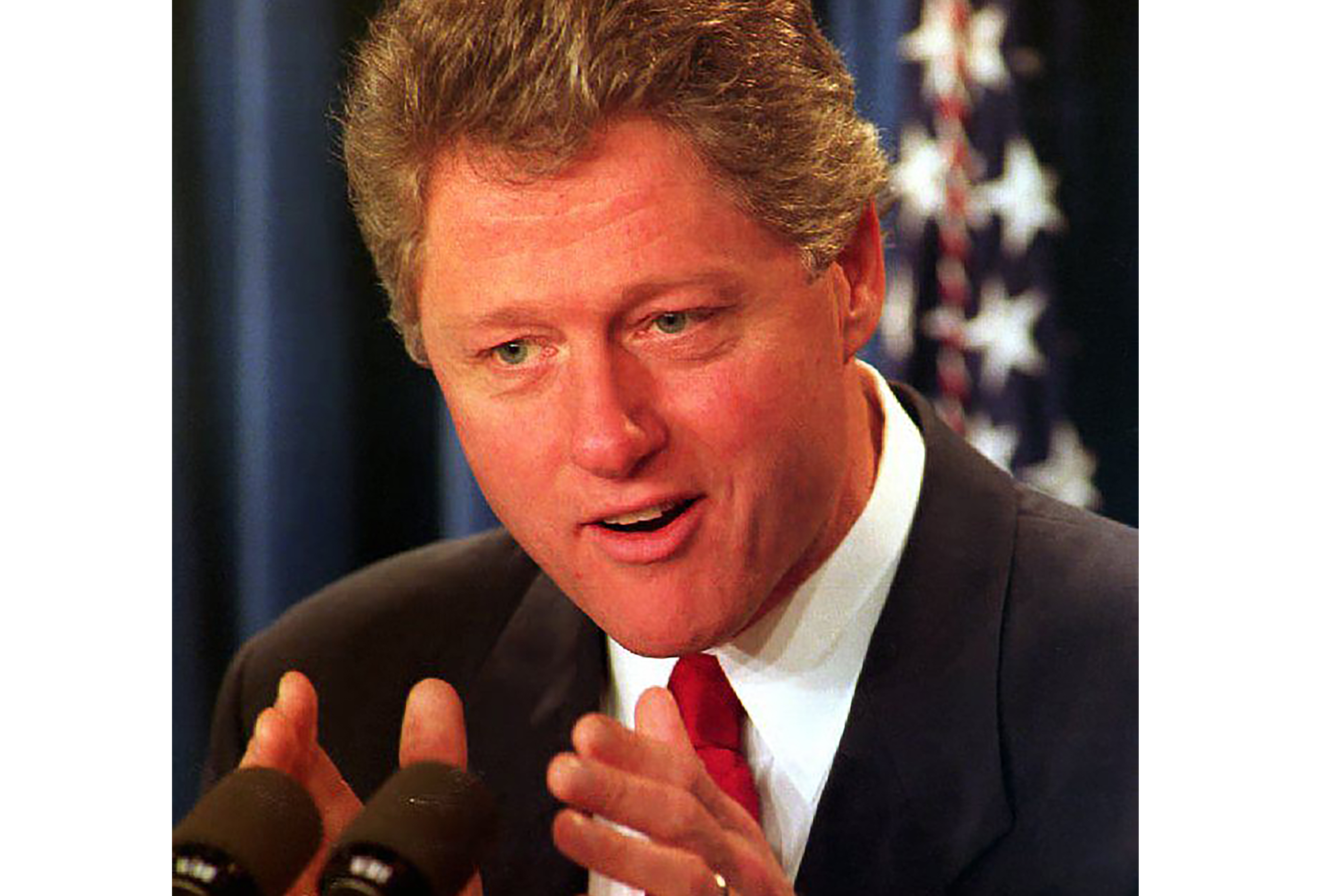 U.S. President Bill Clinton addresses the nation about his decision to lift a 50-year ban on homosexuals in the military on January 29, 1993. (DAVID AKE—AFP/Getty Images)
