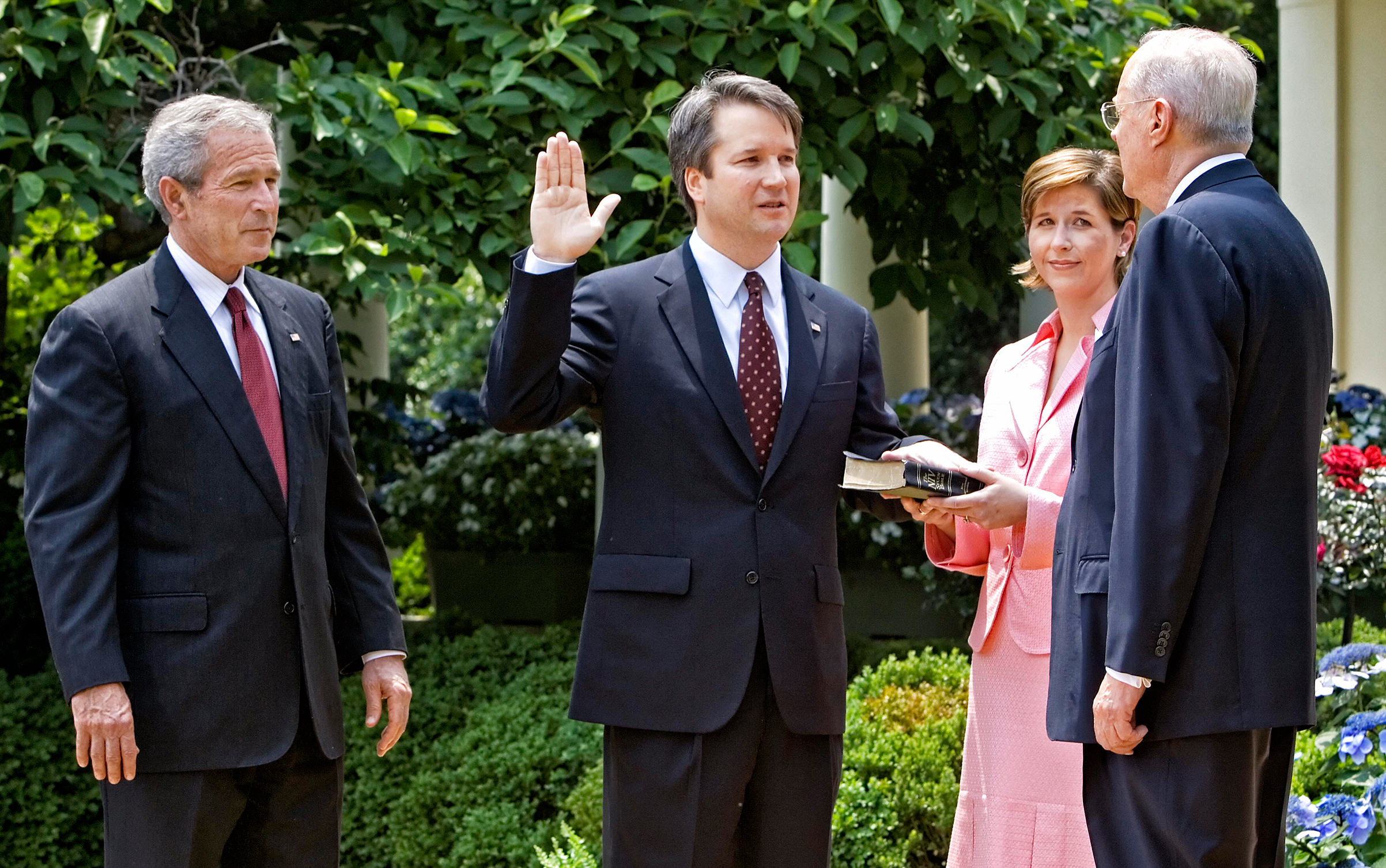 Kavanaugh is sworn in by Justice Kennedy in 2006 after being nominated by President George W. Bush as a judge on the U.S. Court of Appeals for D.C. (Paul J. Richards—AFP/Getty Images)