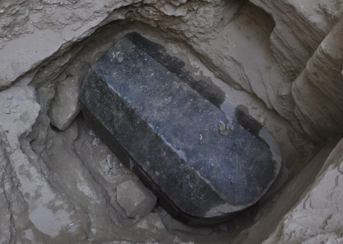 An undated handout photo made available by the Egyptian ministry of Antiquities shows the black granite sarcophagus at the disocvered tomb, Sidi Gaber district, Alexandria. An Egyptian archaeological mission found an ancient tomb dating to the Ptolemaic period (300-35 B.C), as they were inspecting the land before giving authorization for its owner to dig the foundations of a building. (EGYPTIAN MINISTRY OF ANTIQUITIES HANDOUT/EPA-EFE/REX/Shutterstock)