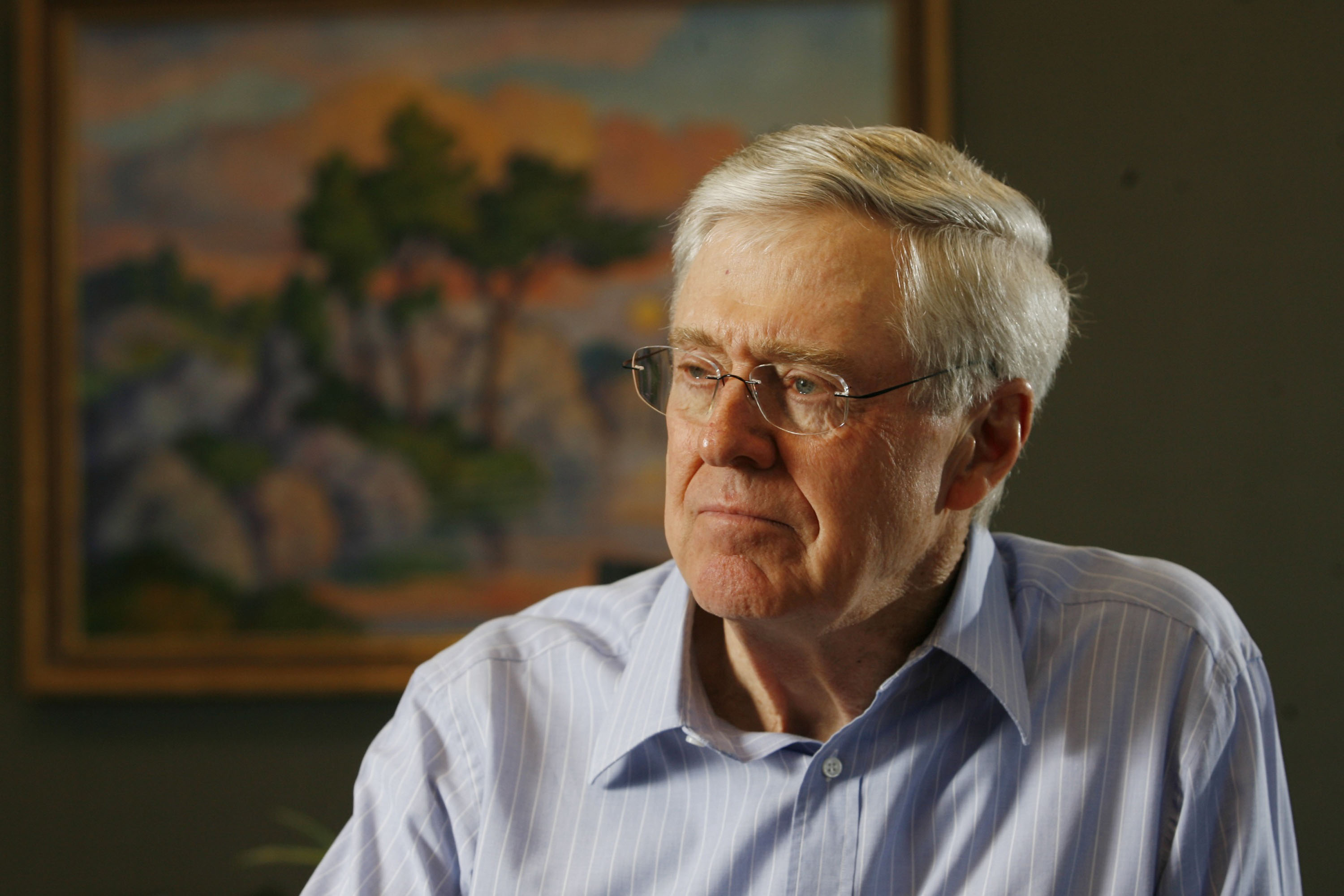 In this February 26, 2007 file photograph, Charles Koch, head of Koch Industries, talks passionately about his new book on Market Based Management. (Wichita Eagle&mdash;MCT via Getty Images)