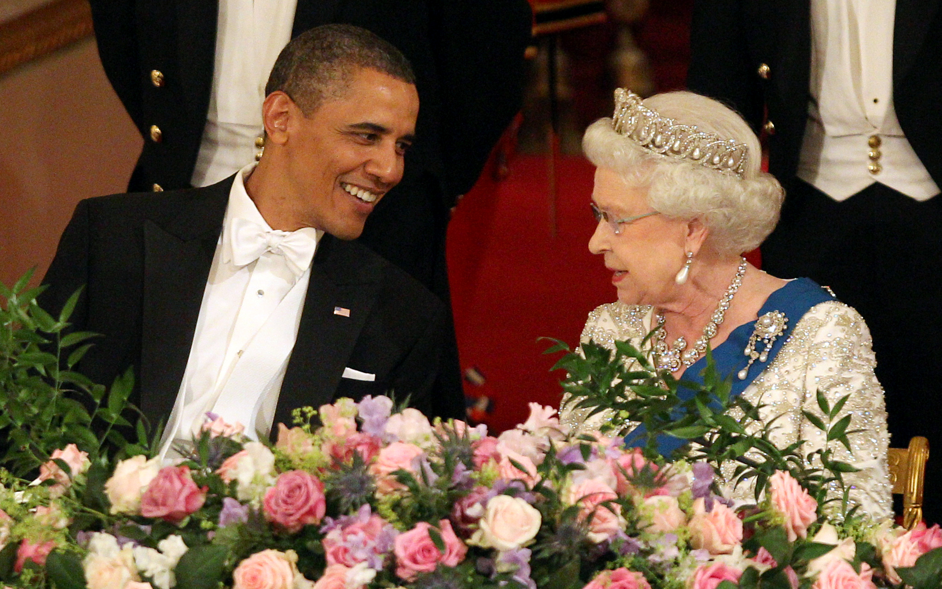 U.S. President Barack Obama and Queen Elizabeth II during a State Banquet in Buckingham Palace on May 24, 2011 in London, England. (WPA Pool/Getty Images)