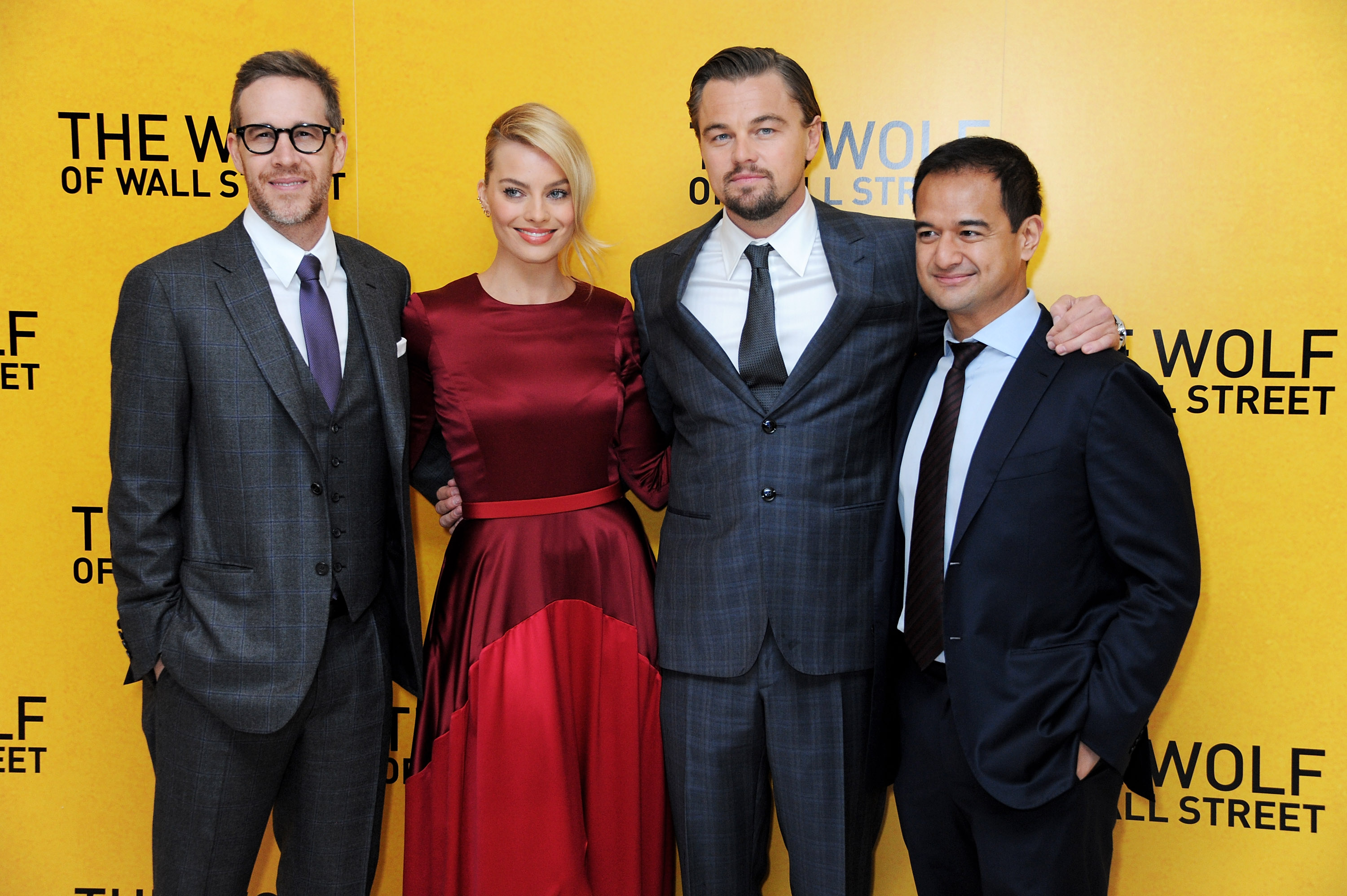 (R to L) Riza Aziz, Leonardo DiCaprio, Margot Robbie and producer Joey McFarland attend the U.K. Premiere of "The Wolf Of Wall Street" on Jan. 9, 2014 in London. (Dave M. Benett—WireImage/Getty Images)