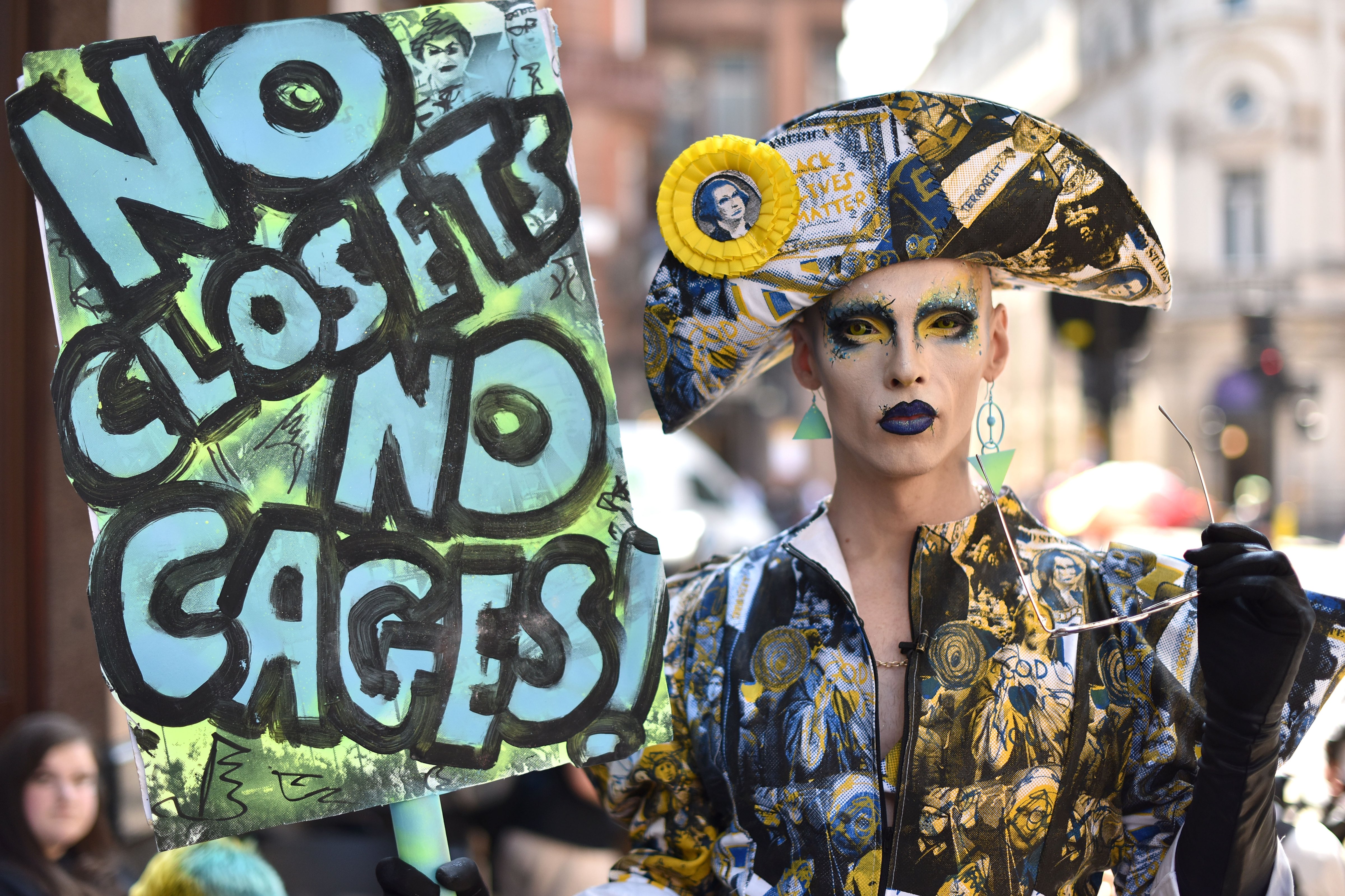 Drag Queen Cheddar Gorgeous attends the Drag Protest Parade LGBTQi+ March against Trump on July 13, 2018 in London, United Kingdom. Drag queens hold a mass rally in Central London against the Trump administrations record on LGBT rights including a ban on transgender personnel. (John Keeble/Getty Images)