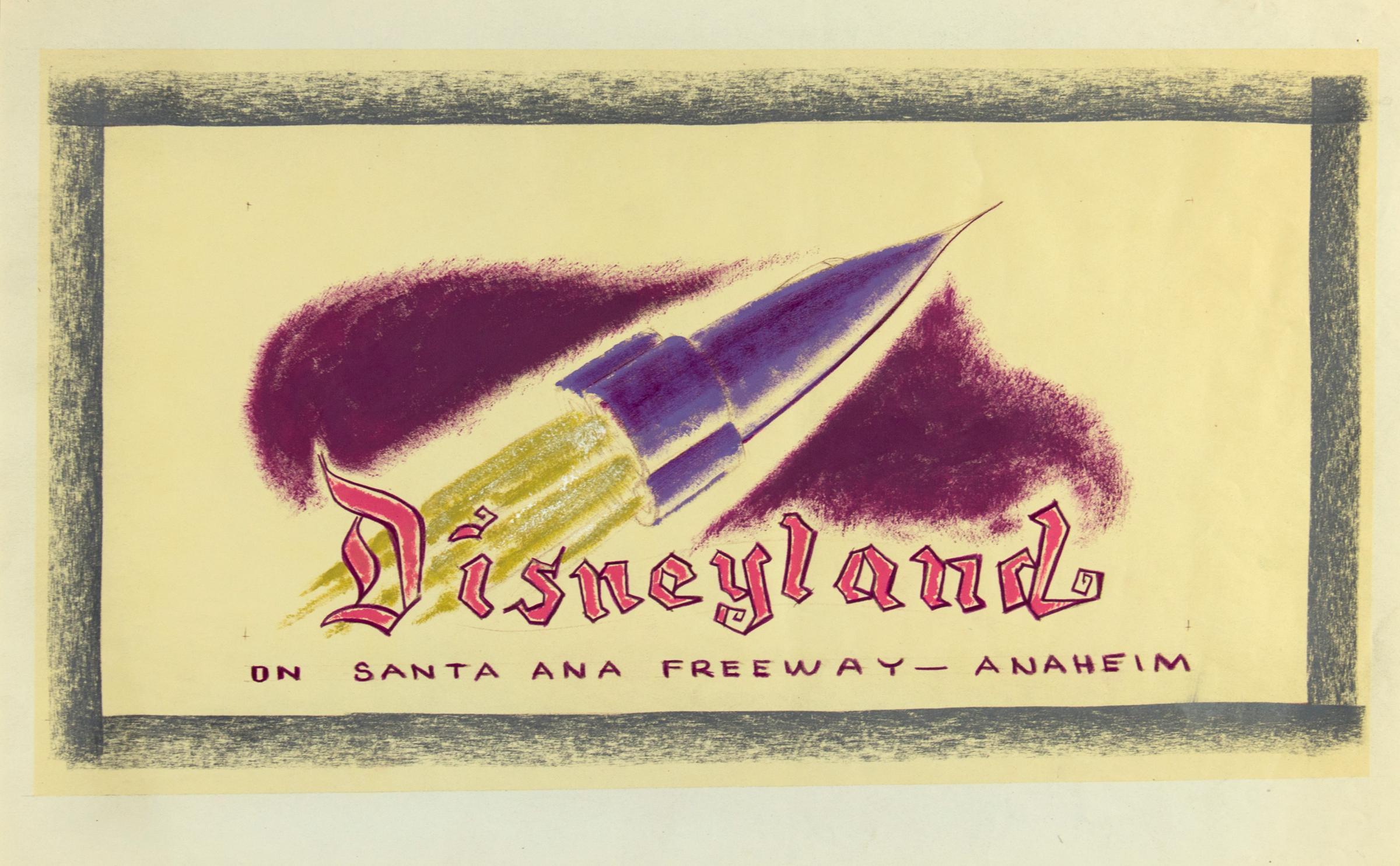 Hand-Colored Disneyland Billboard Concept Brownline lot 58