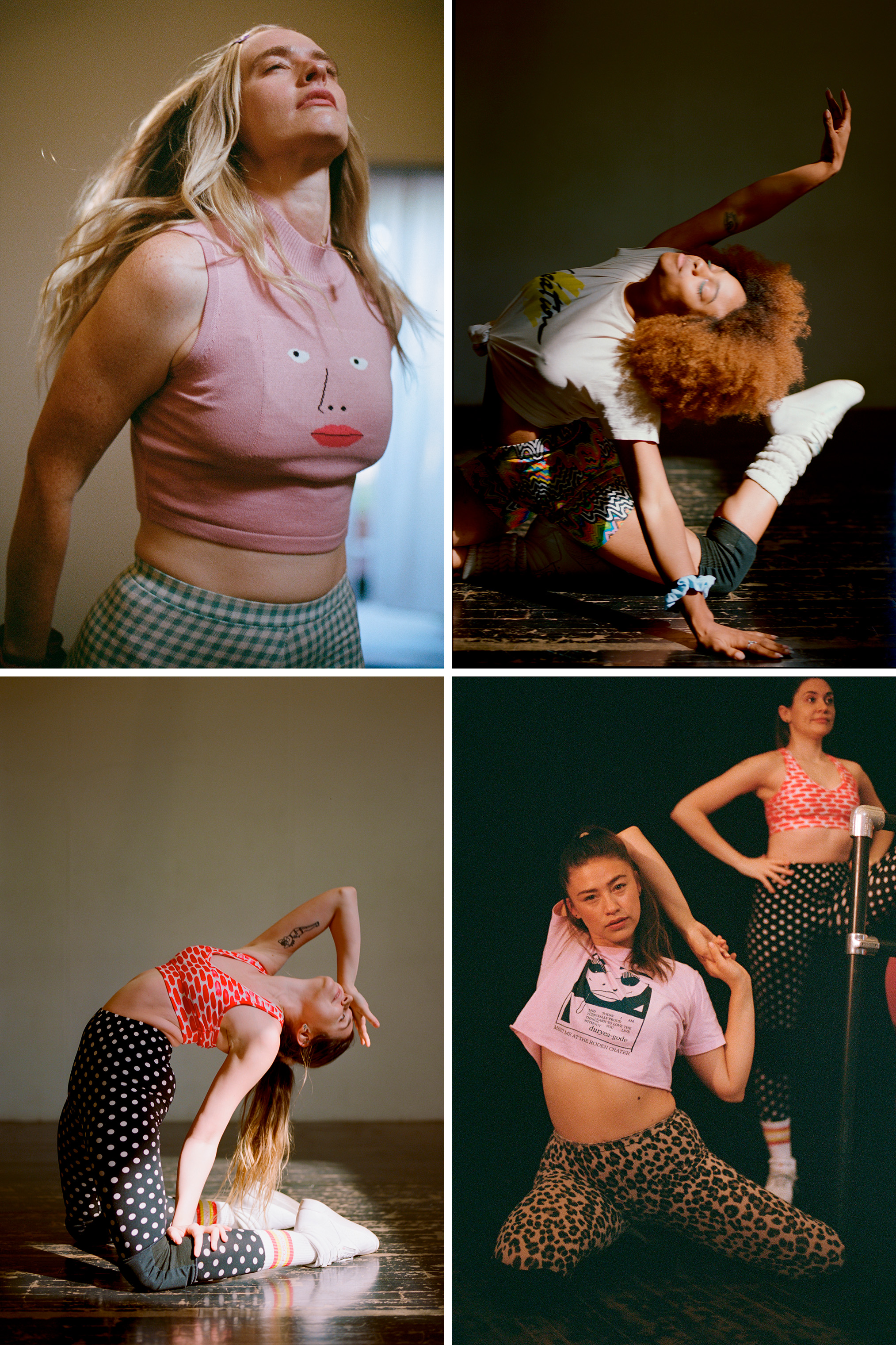 Squad members (clockwise from top left) Kate Hollowell, Kyla Carter, Bonnie Hernandez and Penelope Gazin pose during rehearsal. (Bella Newman for TIME)