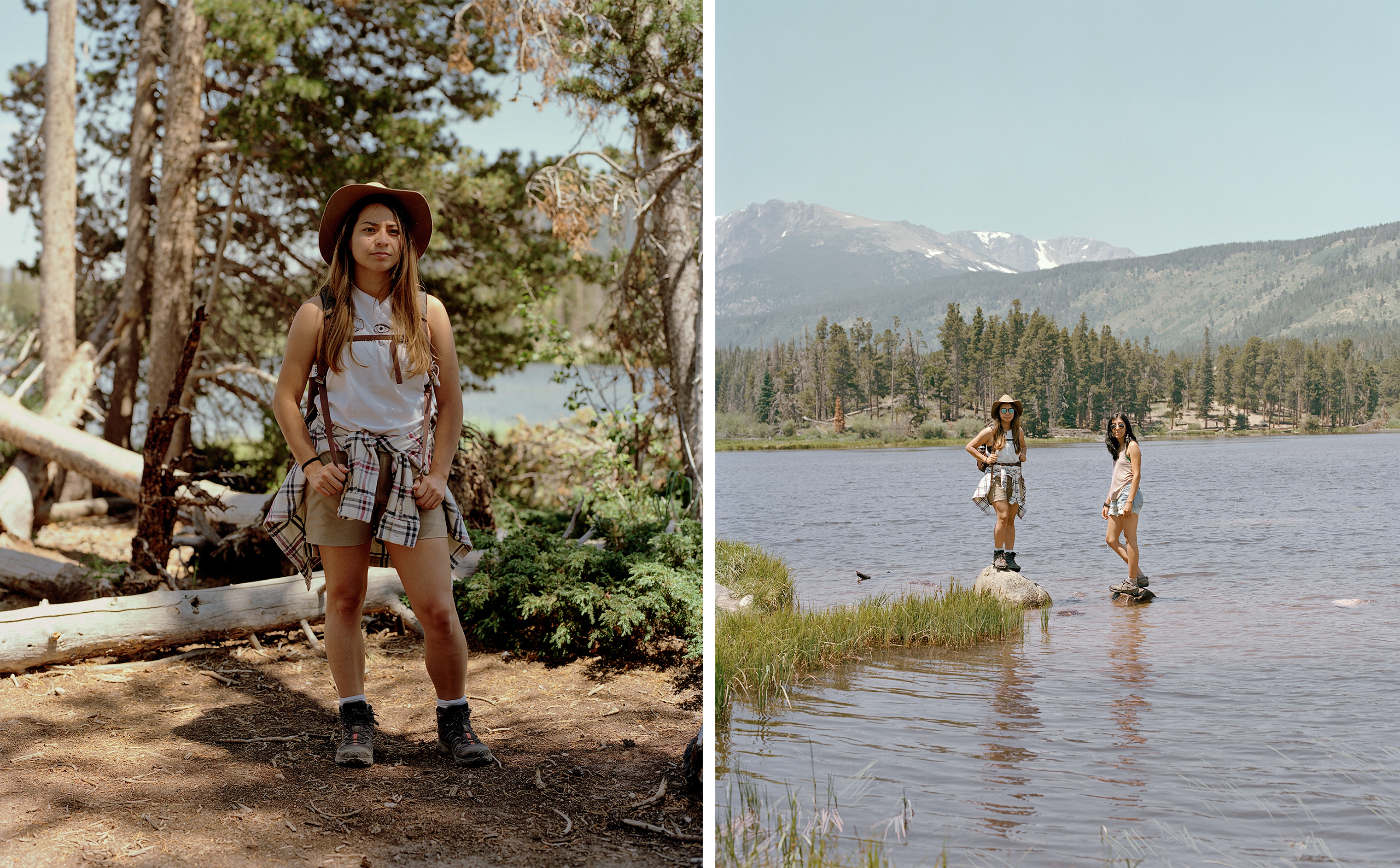 Cristal Cisneros, left, and Natalia Ospina at Sprague Lake in Rocky Mountain National Park, June 29, 2018. (Catherine Hyland for TIME)