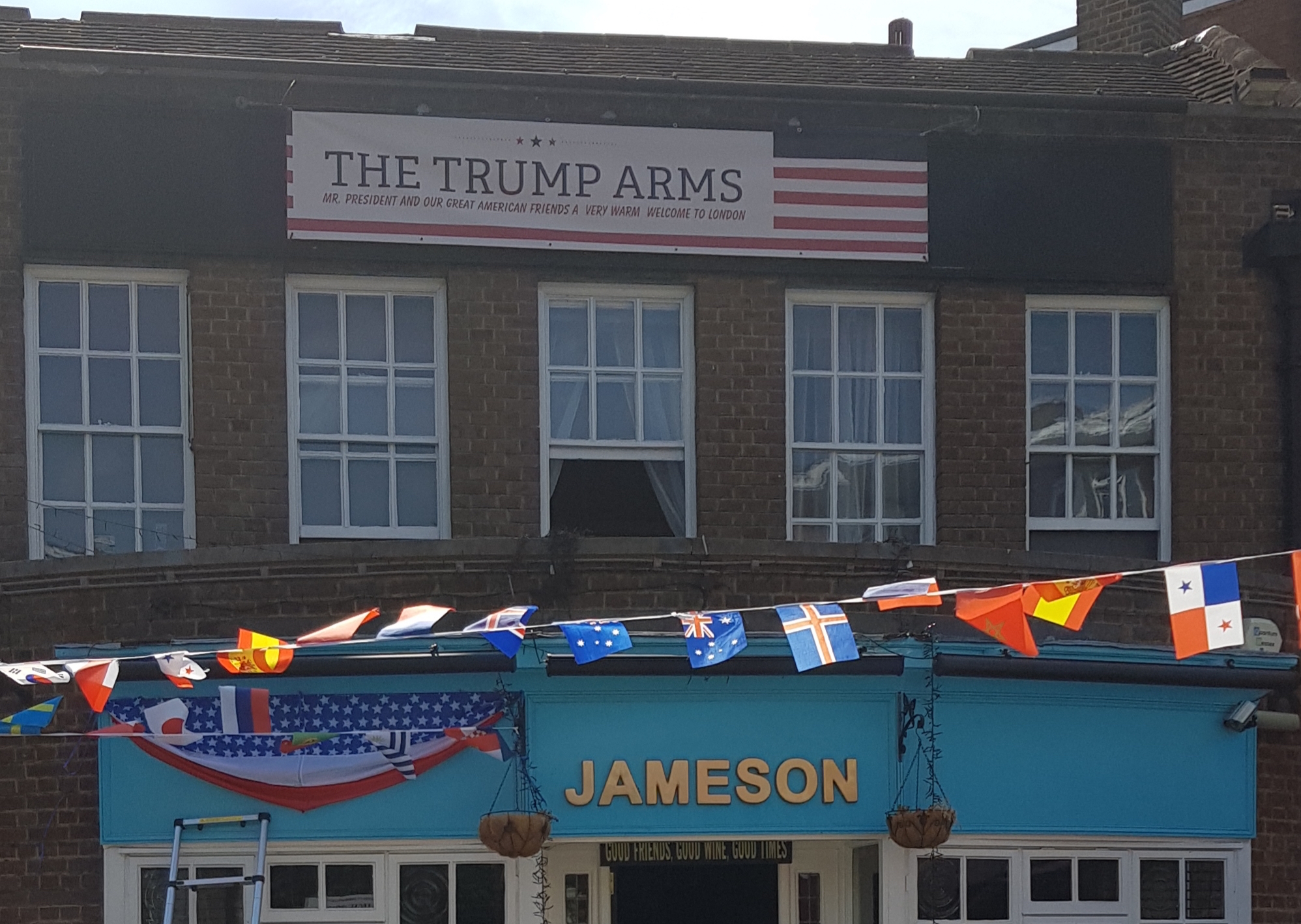 July 6 - The Jameson pub in London has rebranded as the "Trump Arms" to honor the President, who visits the U.K. next week (Damien Smyth)