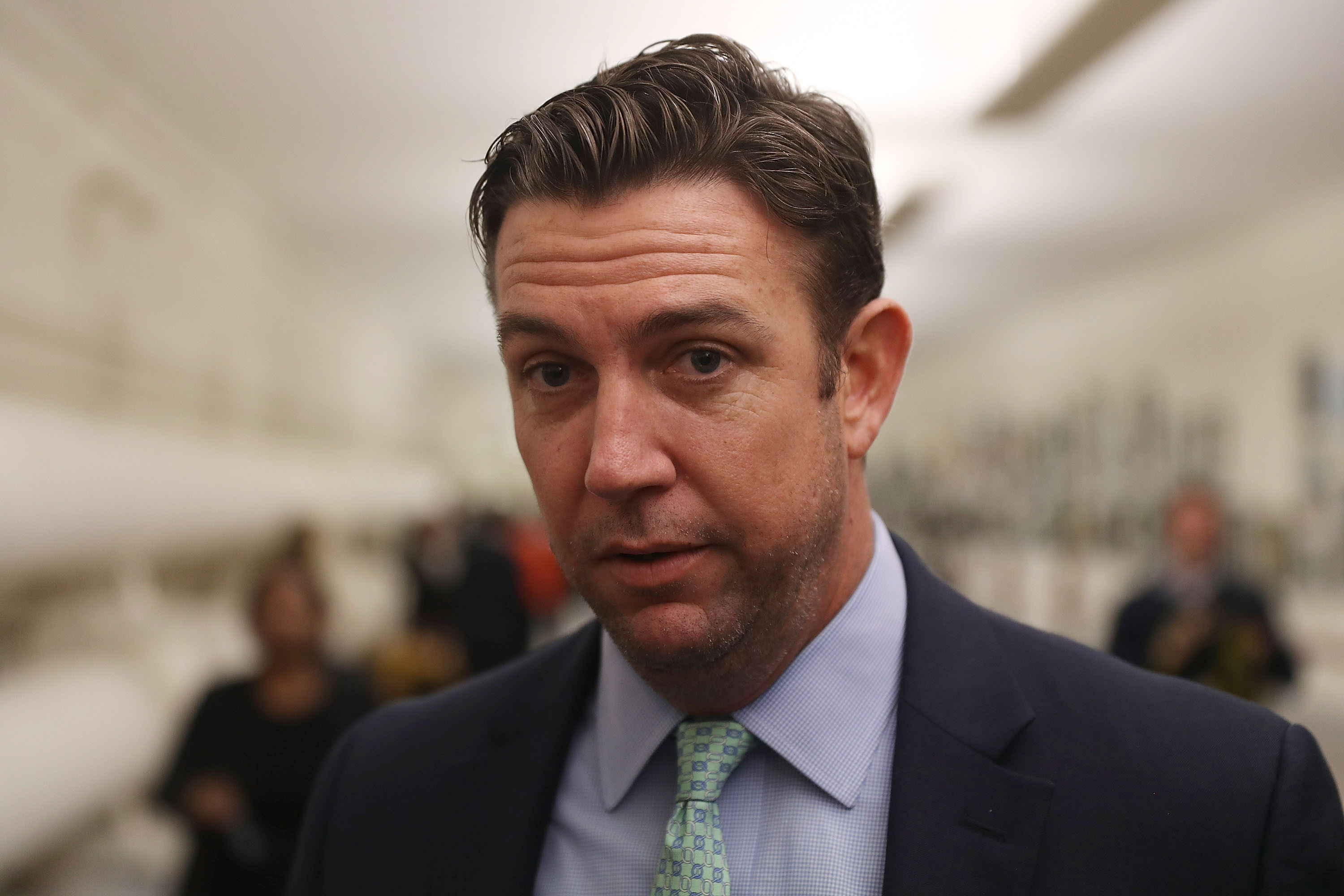 Rep. Duncan Hunter (R-CA) speaks to the media before a painting he found offensive and removed is rehung on the U.S. Capitol walls on January 10, 2017 in Washington, DC. (Joe Raedle&mdash;Getty Images)