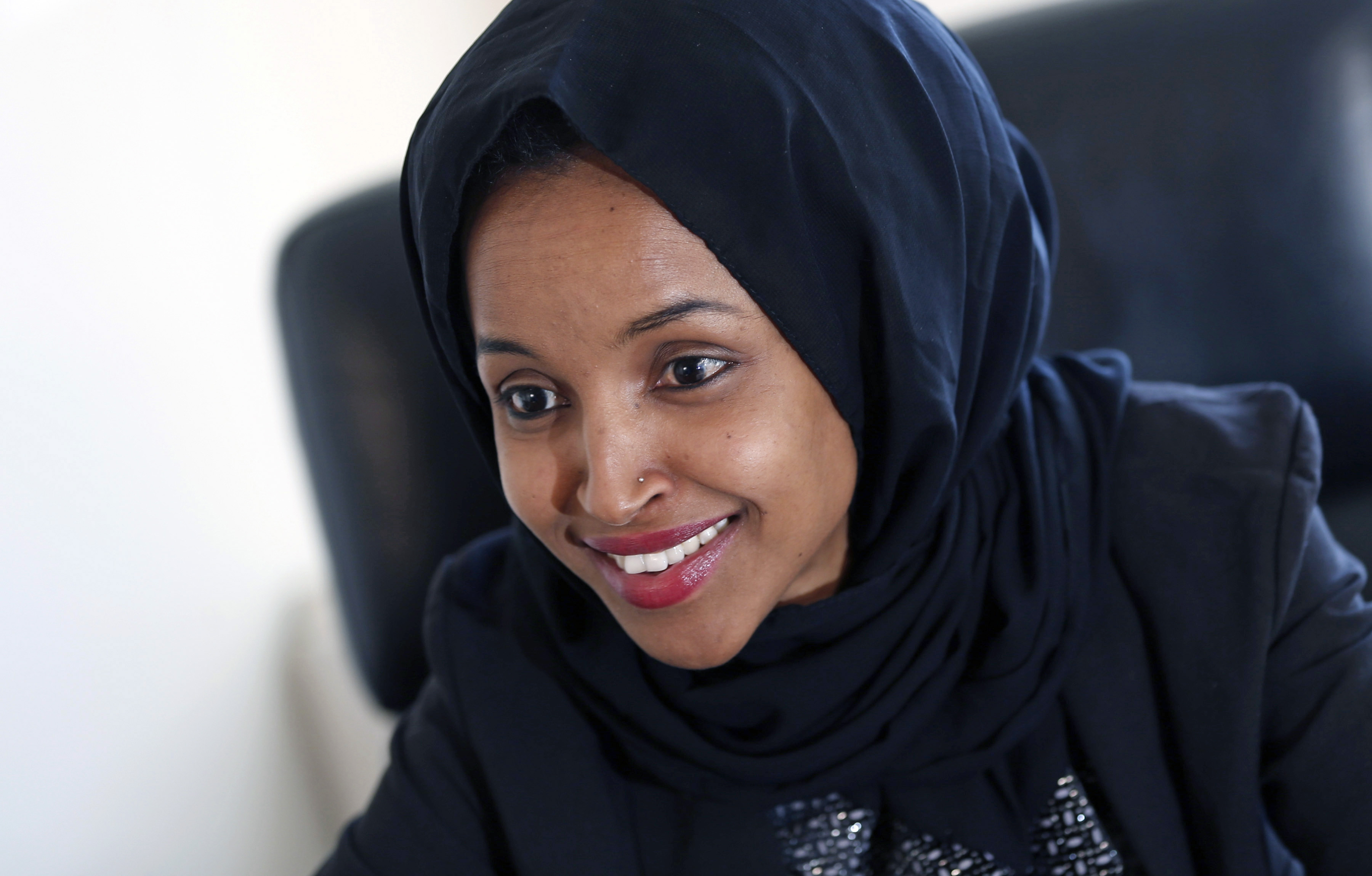 In this Jan. 5, 2017, file photo, state Rep. Ilhan Omar is interviewed in her office two days after the 2017 Legislature convened in St. Paul, Minn. (Jim Mone—AP)