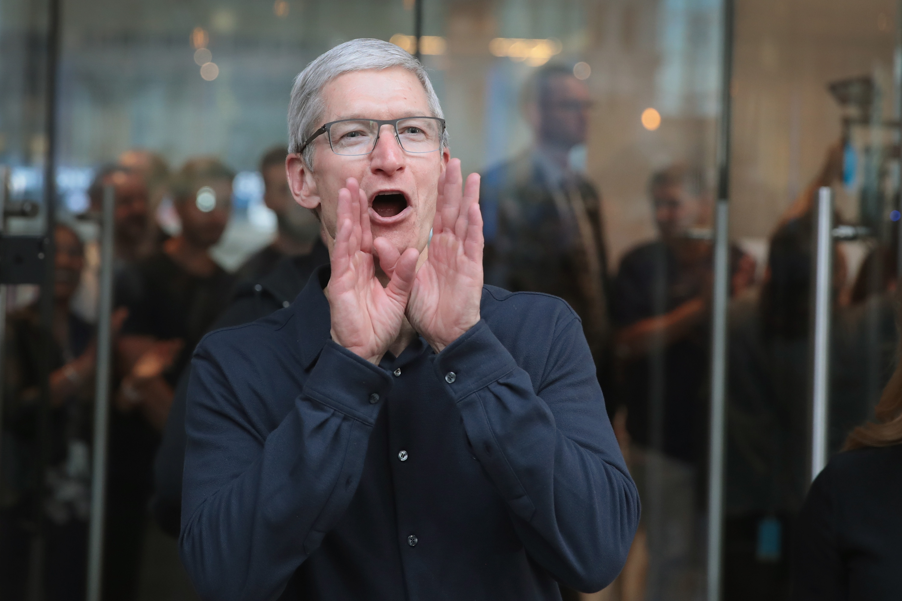 Apple CEO Tim Cook greets guests at the grand opening of Apple's Chicago flagship store on Michigan Avenue October 20, 2017 in Chicago, Illinois. (Scott Olson&mdash;Getty Images)