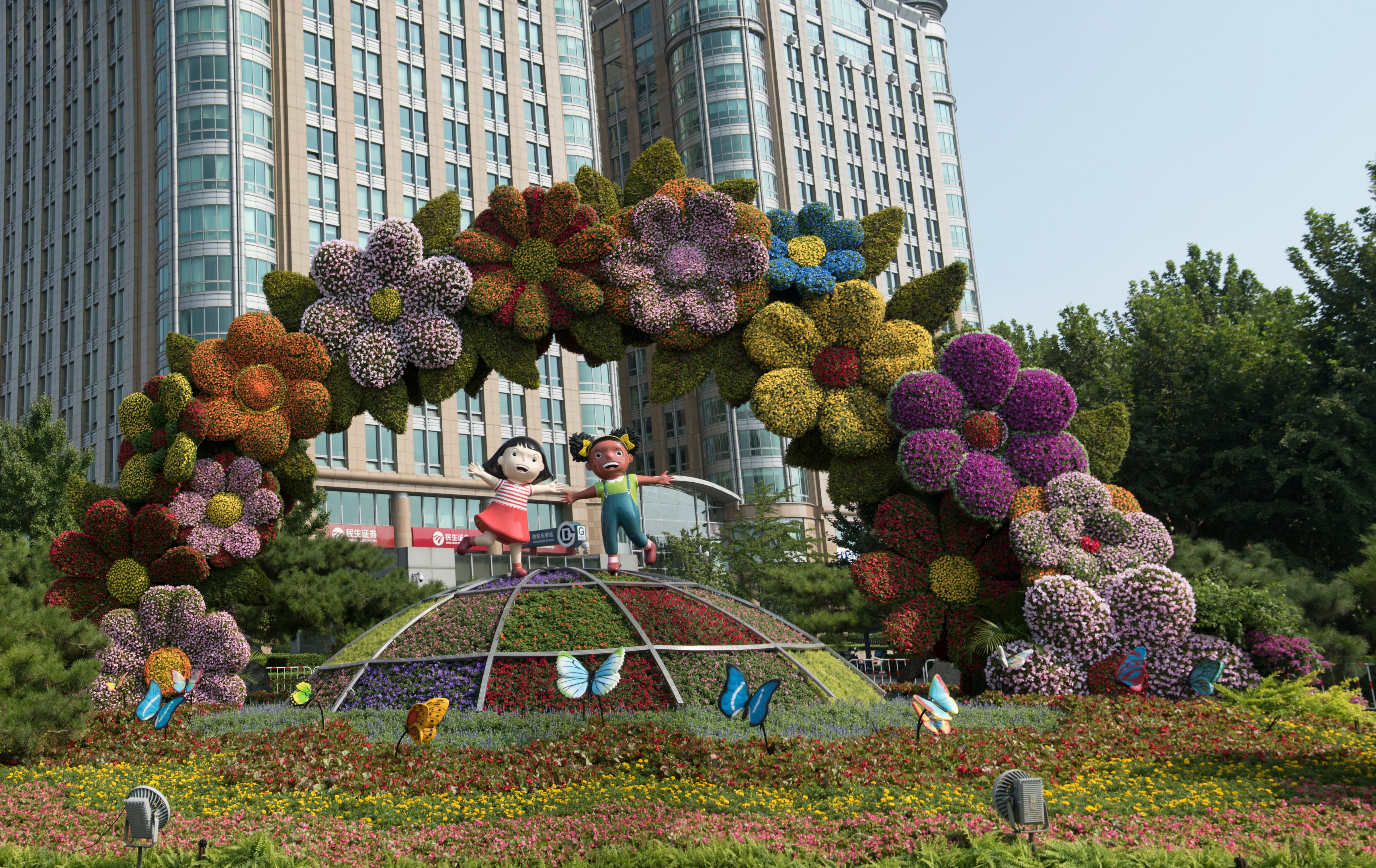 A flower parterre is set to welcome the upcoming 2018 Beijing Summit of the Forum on China-Africa Cooperation (FOCAC) at Dongdan on August 26, 2018 in Beijing, China. The 2018 Beijing Summit of the Forum on China-Africa Cooperation (FOCAC) is scheduled to be held on September 3-4 in Beijing. (VCG/VCG via Getty Images)