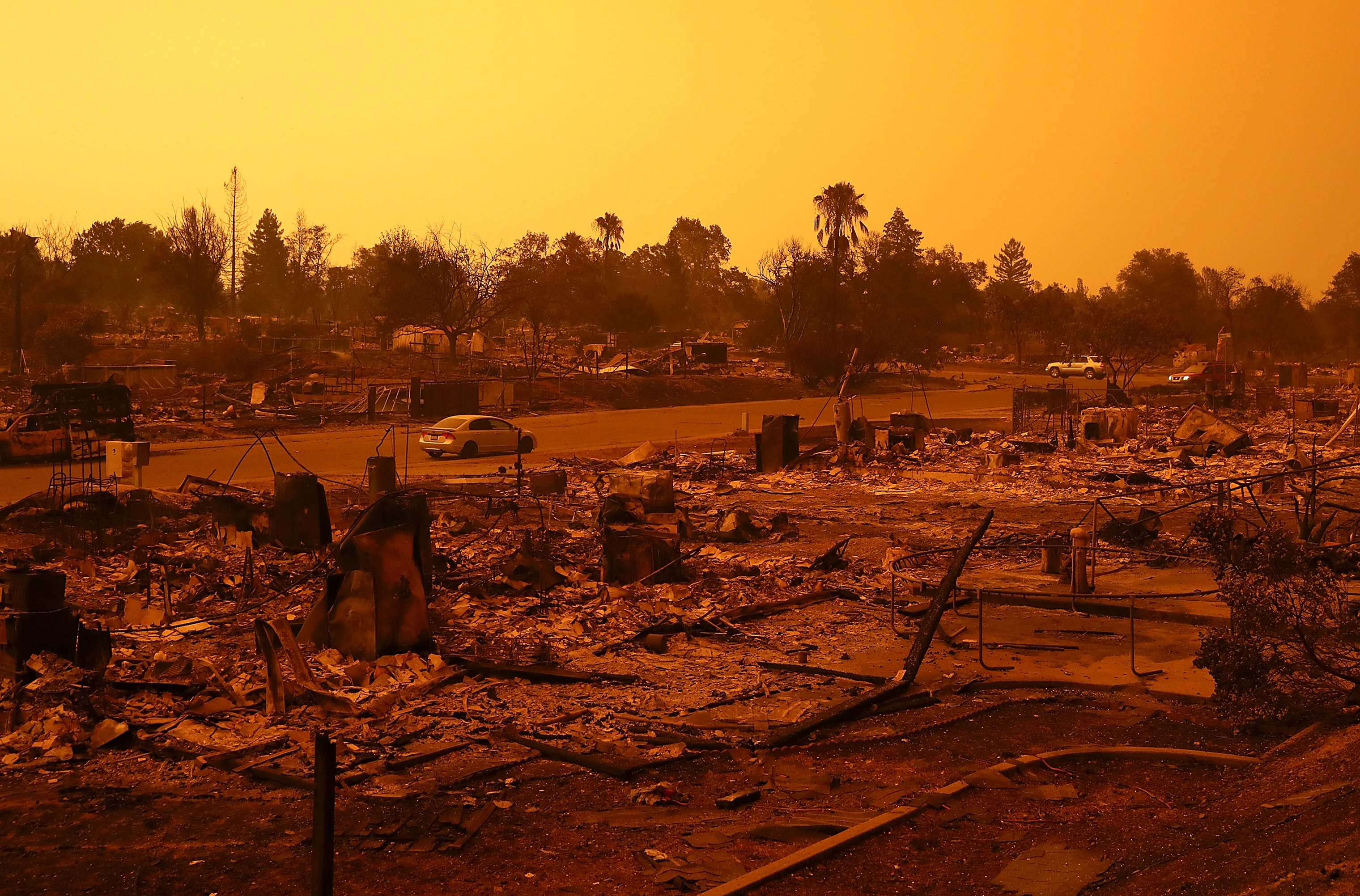 A view of homes that were destroyed by the Carr Fire in Redding, Calif., on July 27. (Justin Sullivan—Getty Images)