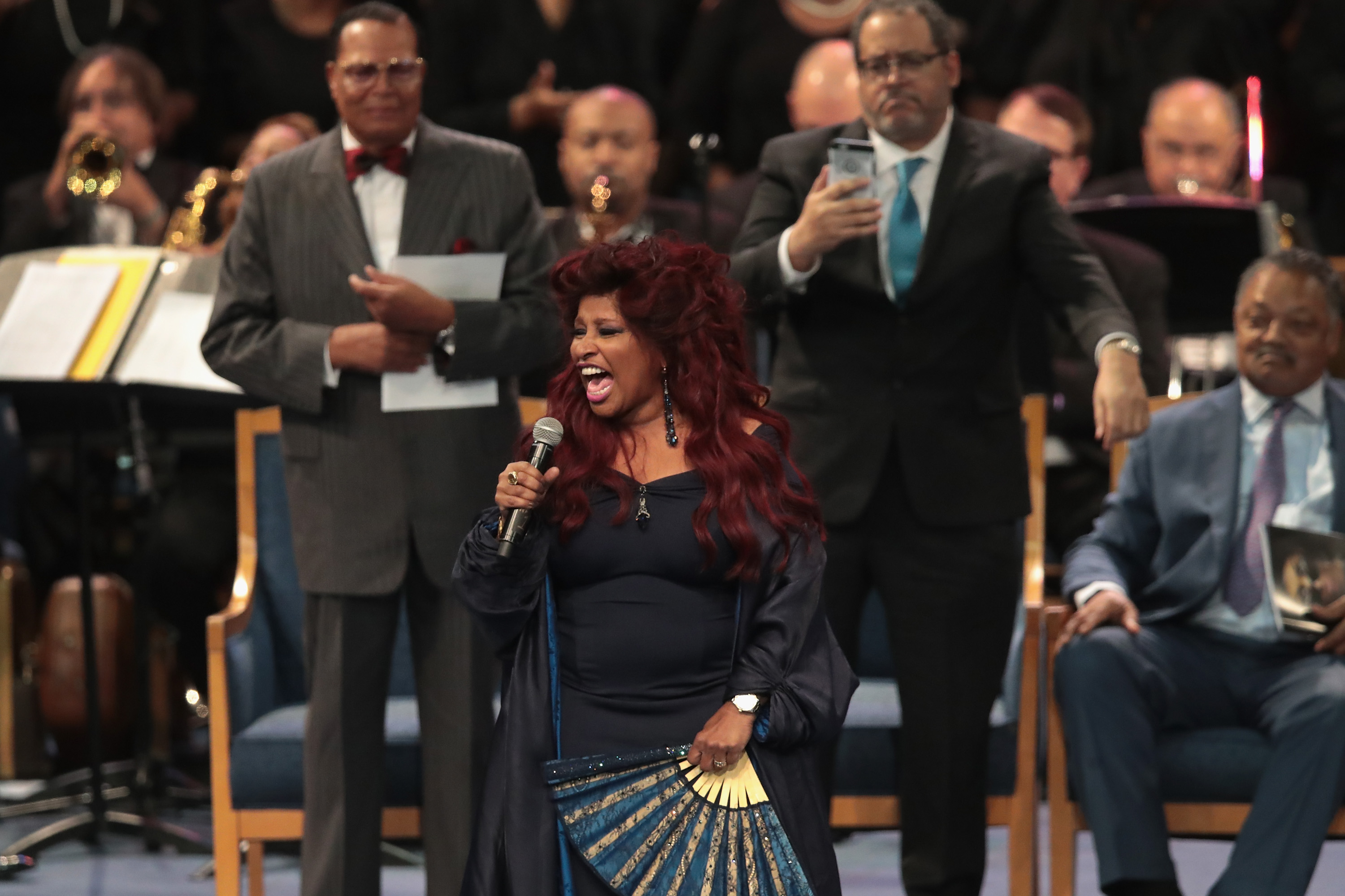 Singer Chaka Khan performs at the funeral for Aretha Franklin at the Greater Grace Temple on August 31, 2018 in Detroit, Michigan. (Scott Olson—;Getty Images)