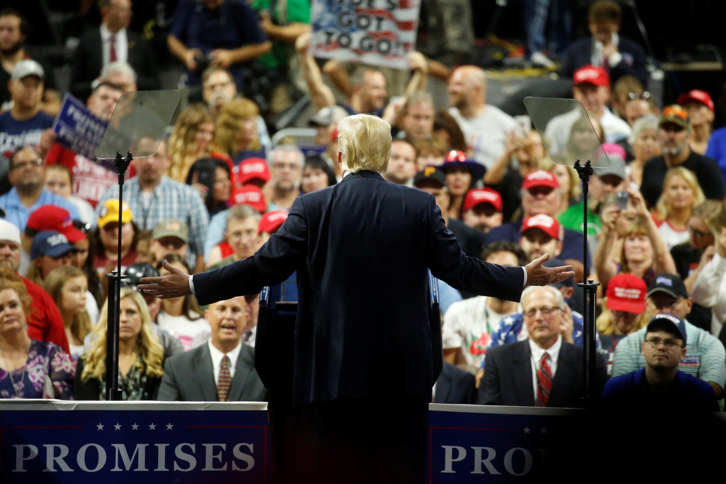 Trump at an Aug. 21 rally in Charleston, W.Va., hours after the Cohen bombshell