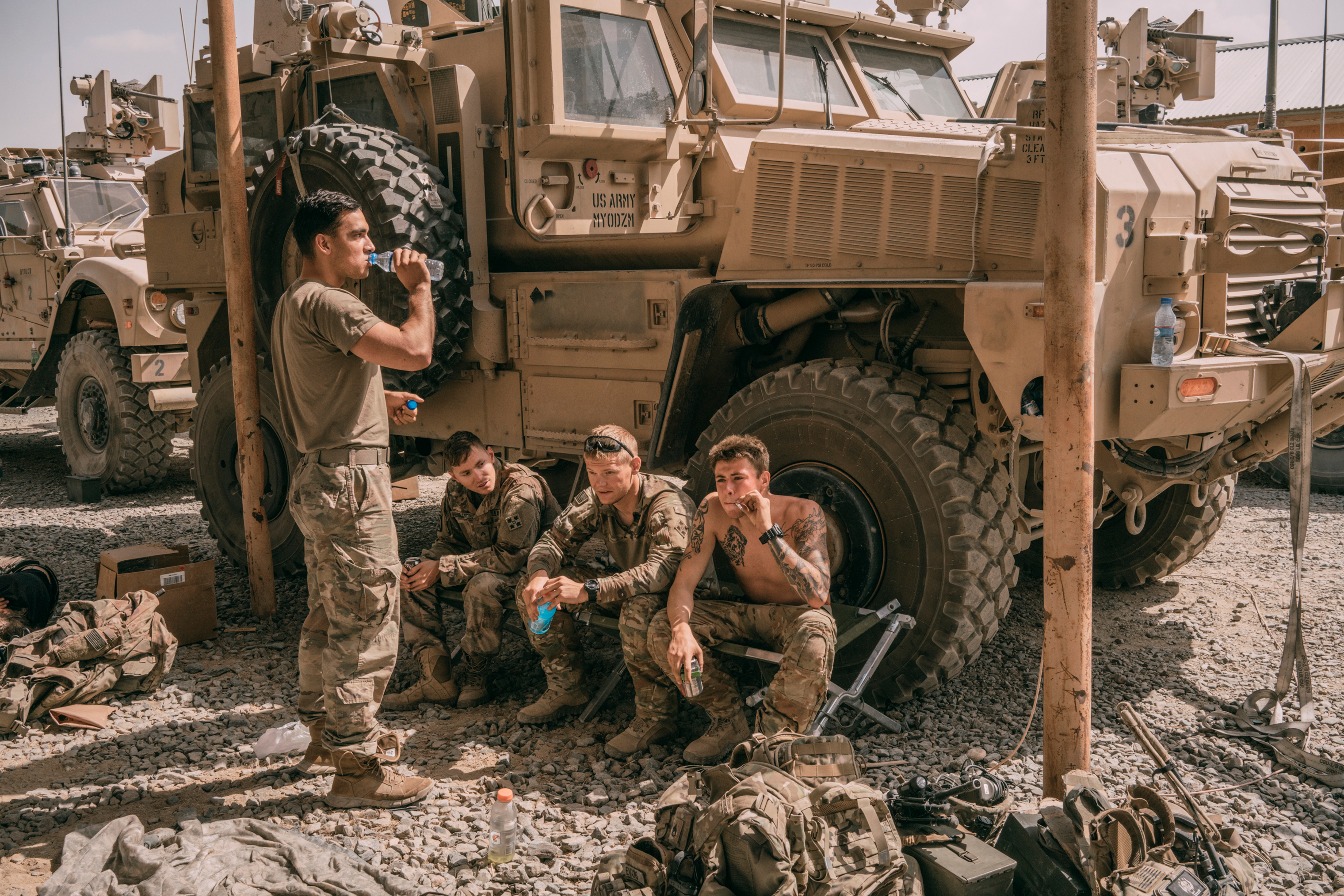 Americans at a military outpost inside Ghazni on Aug. 16, 2018, after the U.S. helped Afghan forces retake the city from the Taliban. (Emanuele Satolli for TIME)