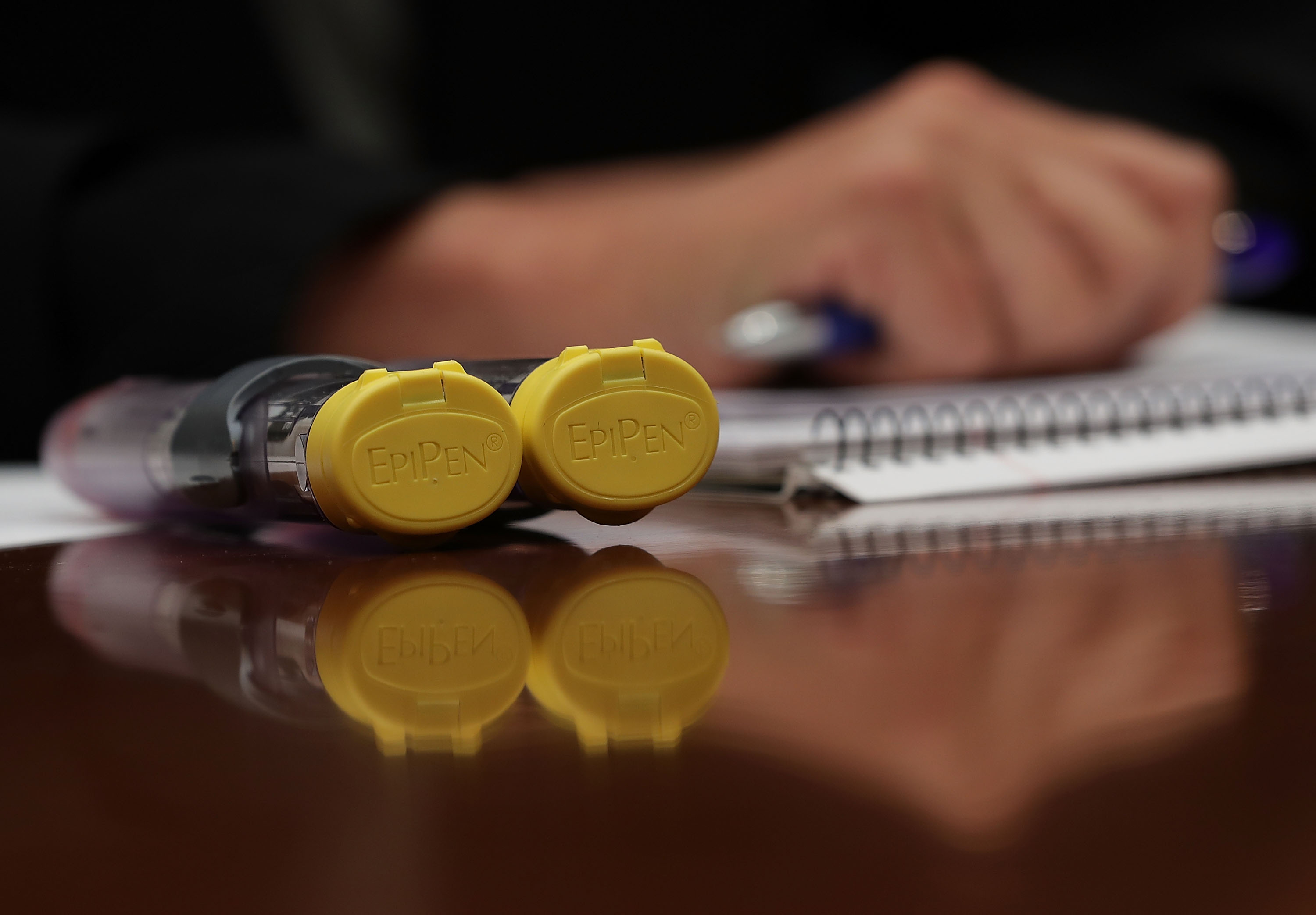 A 2-pack of EpiPen is seen on the witness table during a hearing before the House Oversight and Government Reform Committee September 21, 2016 on Capitol Hill in Washington, D.C. (Alex Wong&mdash;Getty Images)