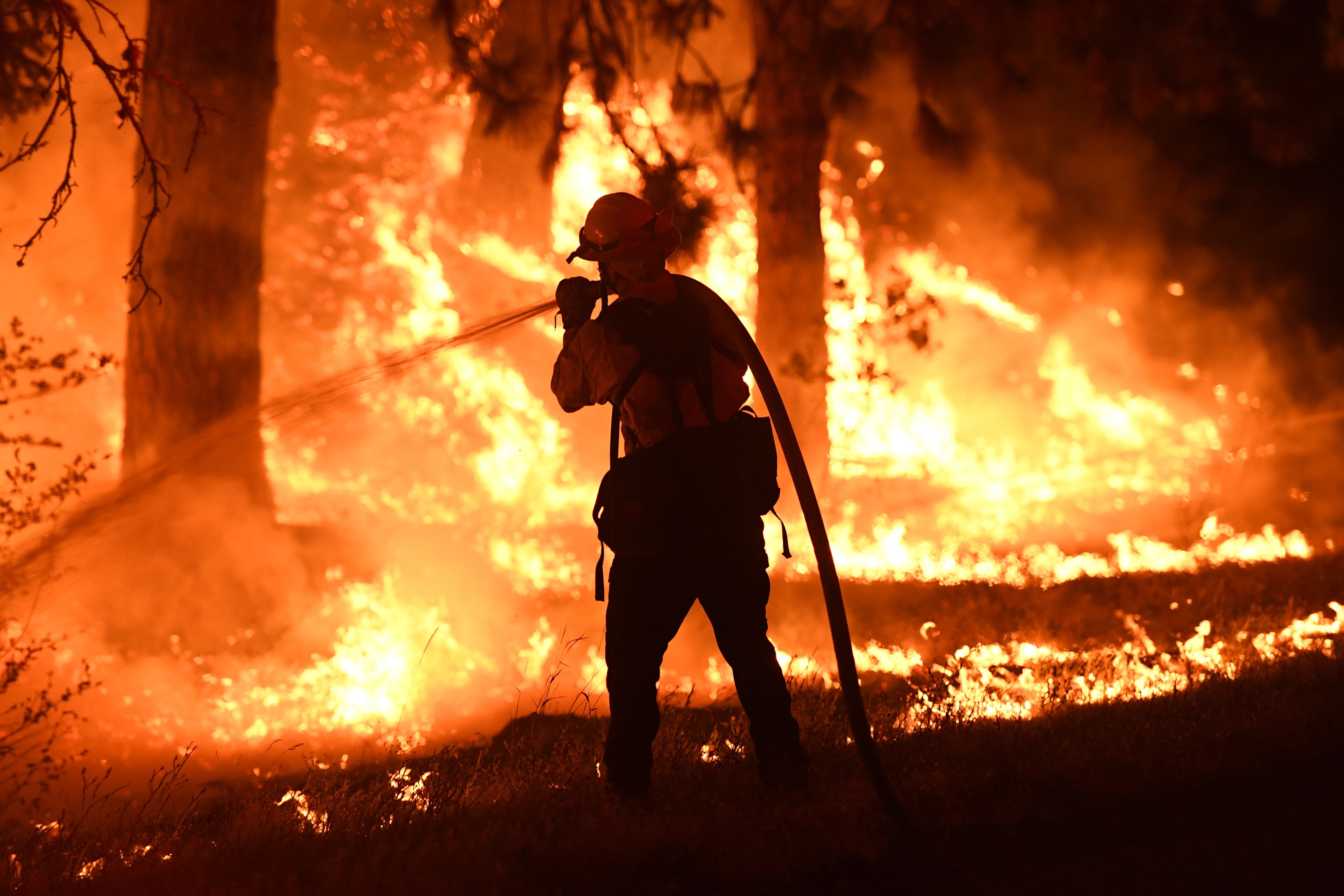 JULY 31 - A firefighter tries to control a back burn as the Carr fire continues to spread towards the towns of Douglas City and Lewiston near Redding, California (MARK RALSTON&mdash;AFP/Getty Images)