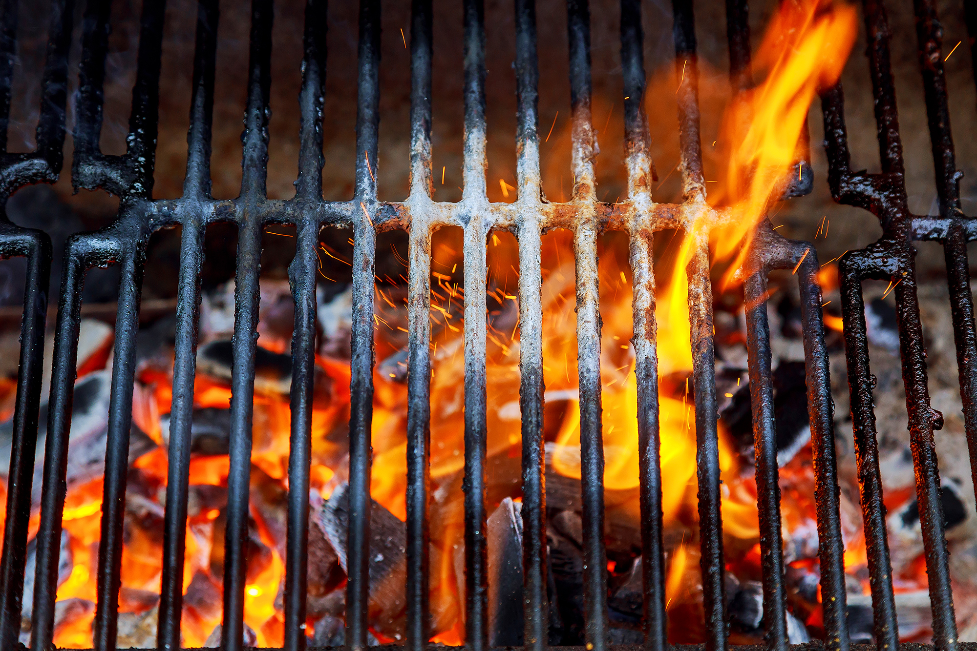 Close-Up Of Bonfire On Barbecue Grill