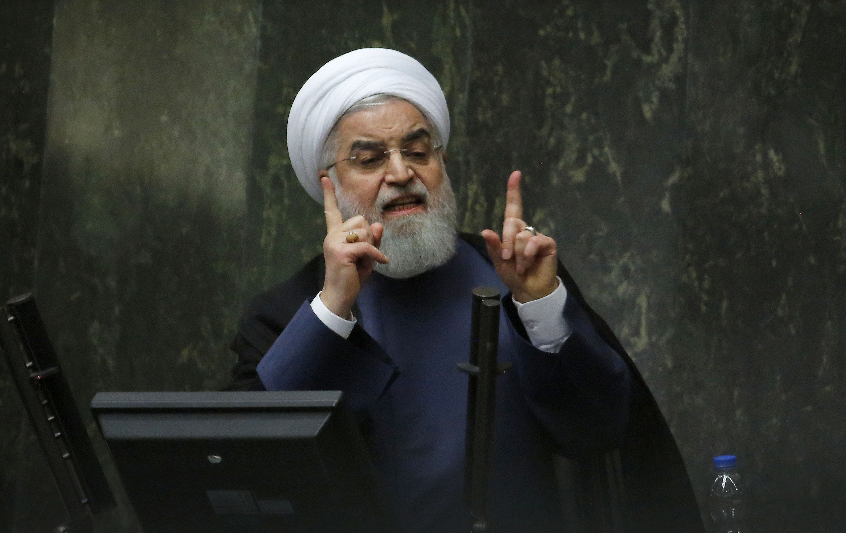 President Hassan Rouhani speaks at the Iranian Parliament in the capital Tehran, on August 28, 2018. It was the first time Rouhani had been summoned by parliament in his five years in power, with MPs demanding answers on unemployment, rising prices and the collapsing value of the rial, which has lost more than half its value since April. (Atta Kenare—AFP/Getty Images)