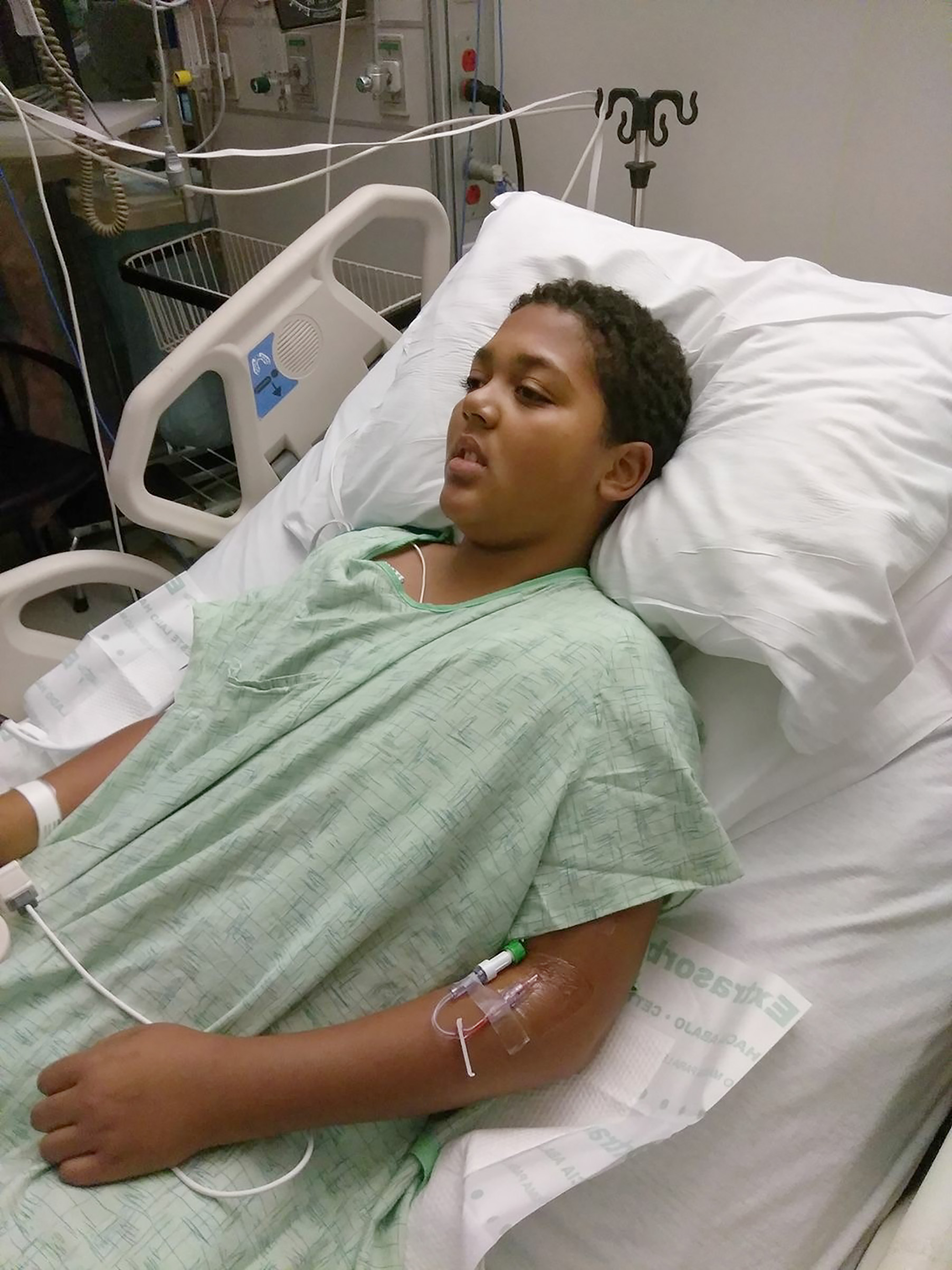 Jayden in the ICU at UC Davis where he stayed for five days.