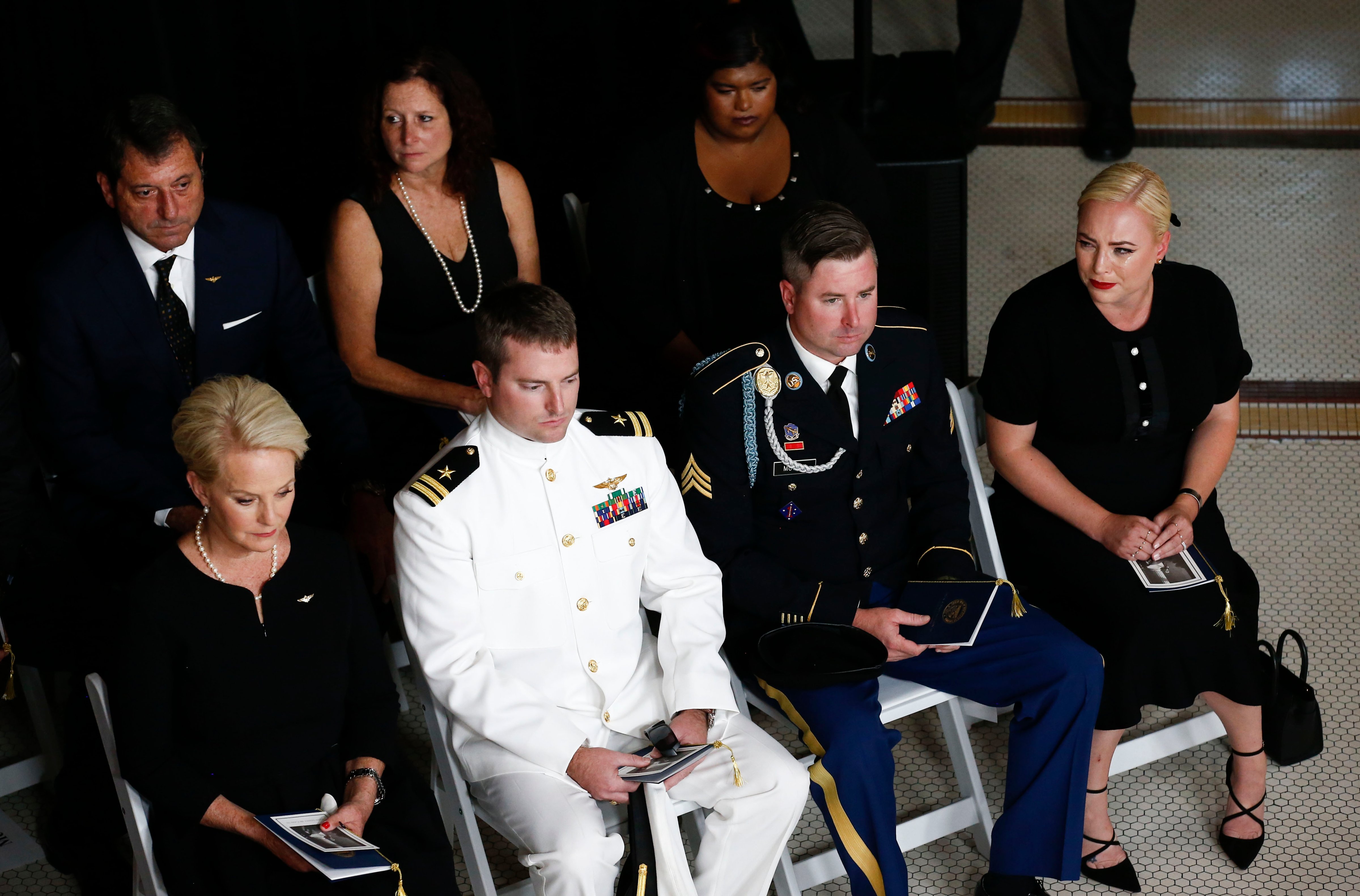 (L-R front) Cindy McCain, wife of US Senator John McCain, with her sons Jack, Jimmy, and daughter' Meghan and Bridget (R rear), attend the memorial service for Snator McCain at the Arizona Capitol on August 29, 2018, in Phoenix. (Ross D. Franklin - AFP/Getty Images)
