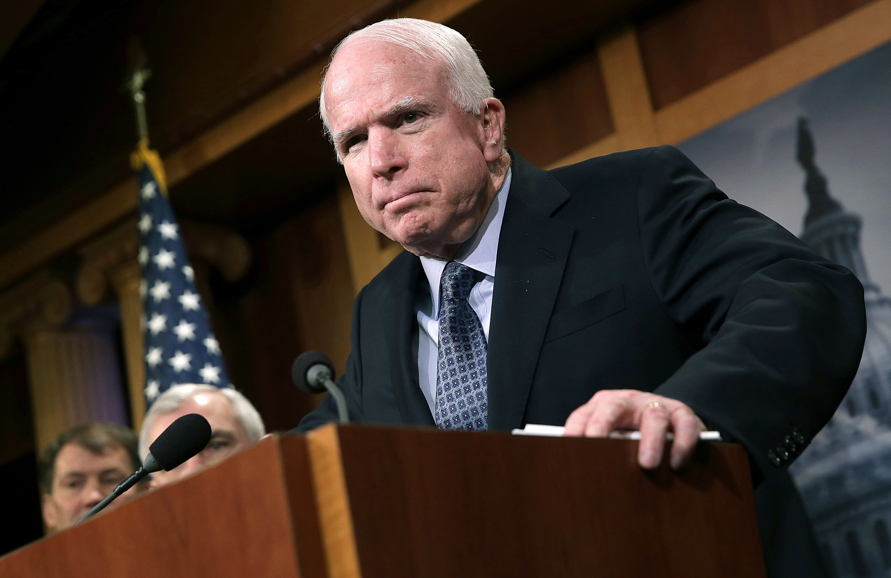 Sen. John McCain (R-AZ) speaks during a press conference at the U.S. Capitol February 5, 2015 in Washington, DC. (Win McNamee—Getty Images)