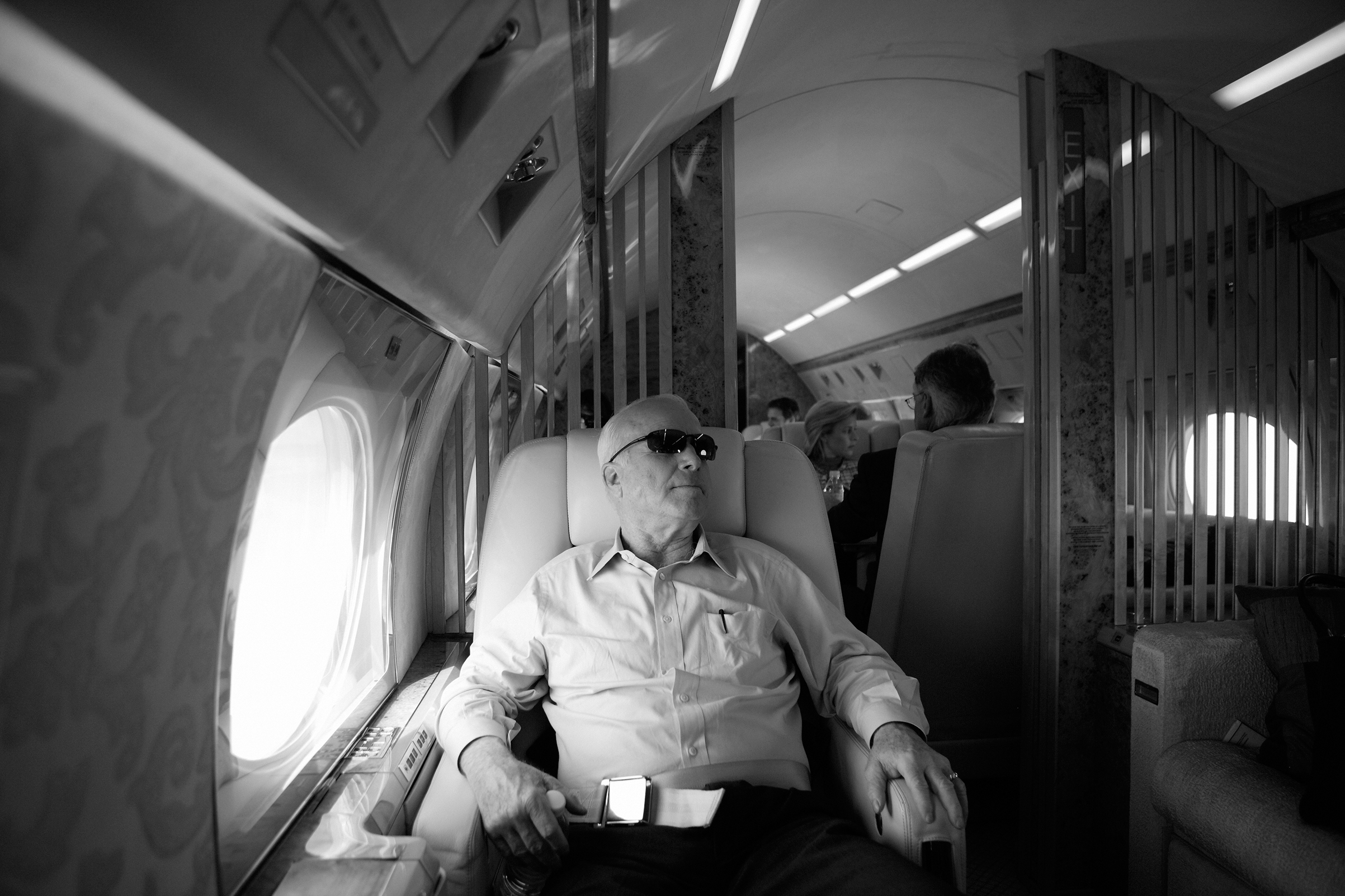 Sen. John McCain on board his private plane during presidential campaign stops in South Carolina on April 26, 2007. (Christopher Morris—VII for TIME)