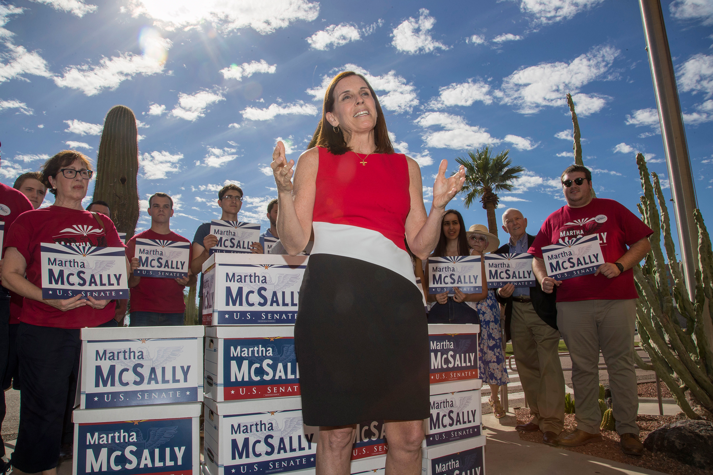 Once a critic, McSally has embraced Trump in pursuit of his base (Nick Oza—The Arizona Republic/Sipa USA)