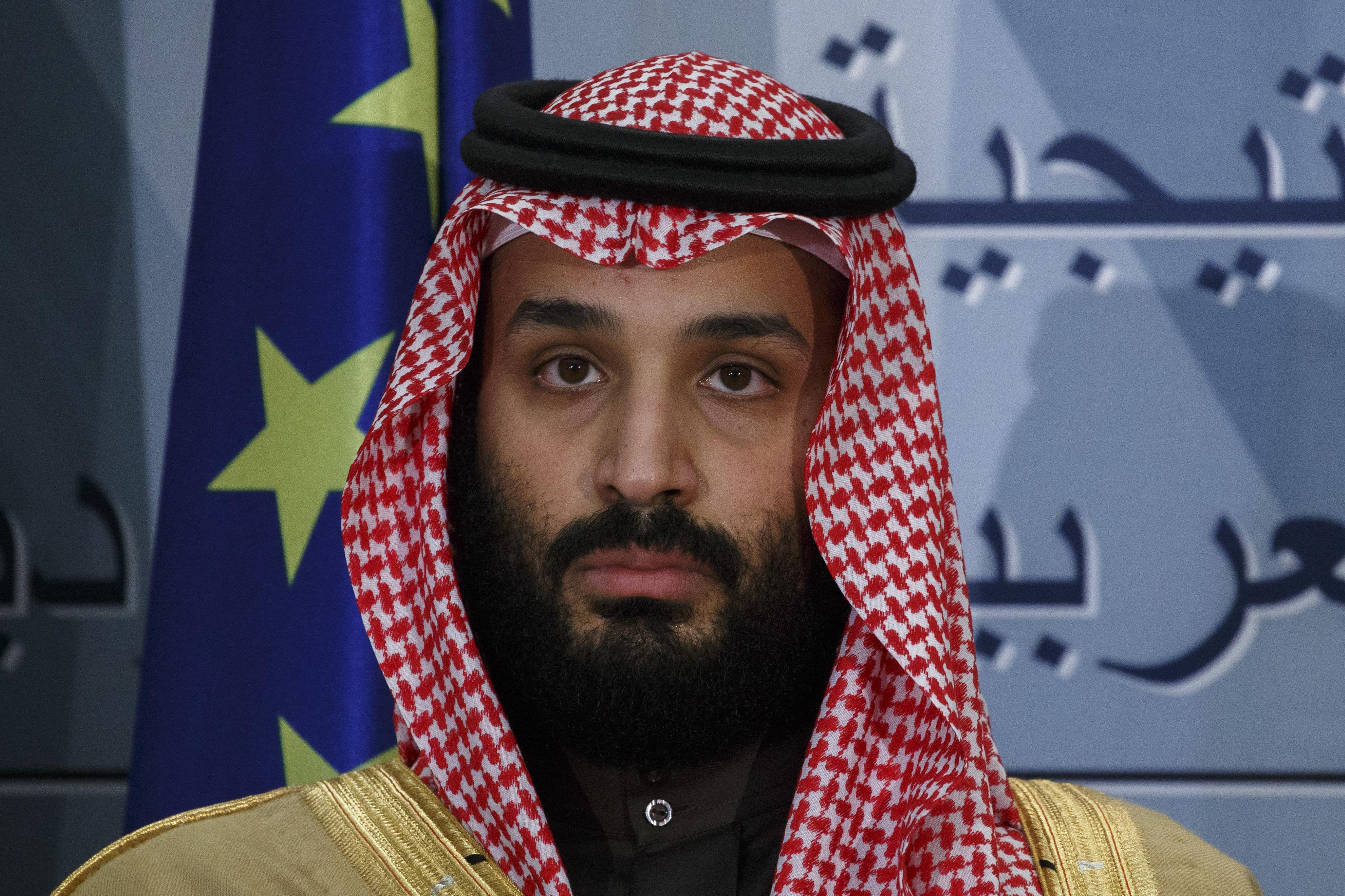 Saudi Arabia Crown Prince Mohammed bin Salman looks on during a ceremony at Moncloa Palace on April 12, 2018 in Madrid, Spain. (Pablo Blazquez Dominguez—Getty Images)
