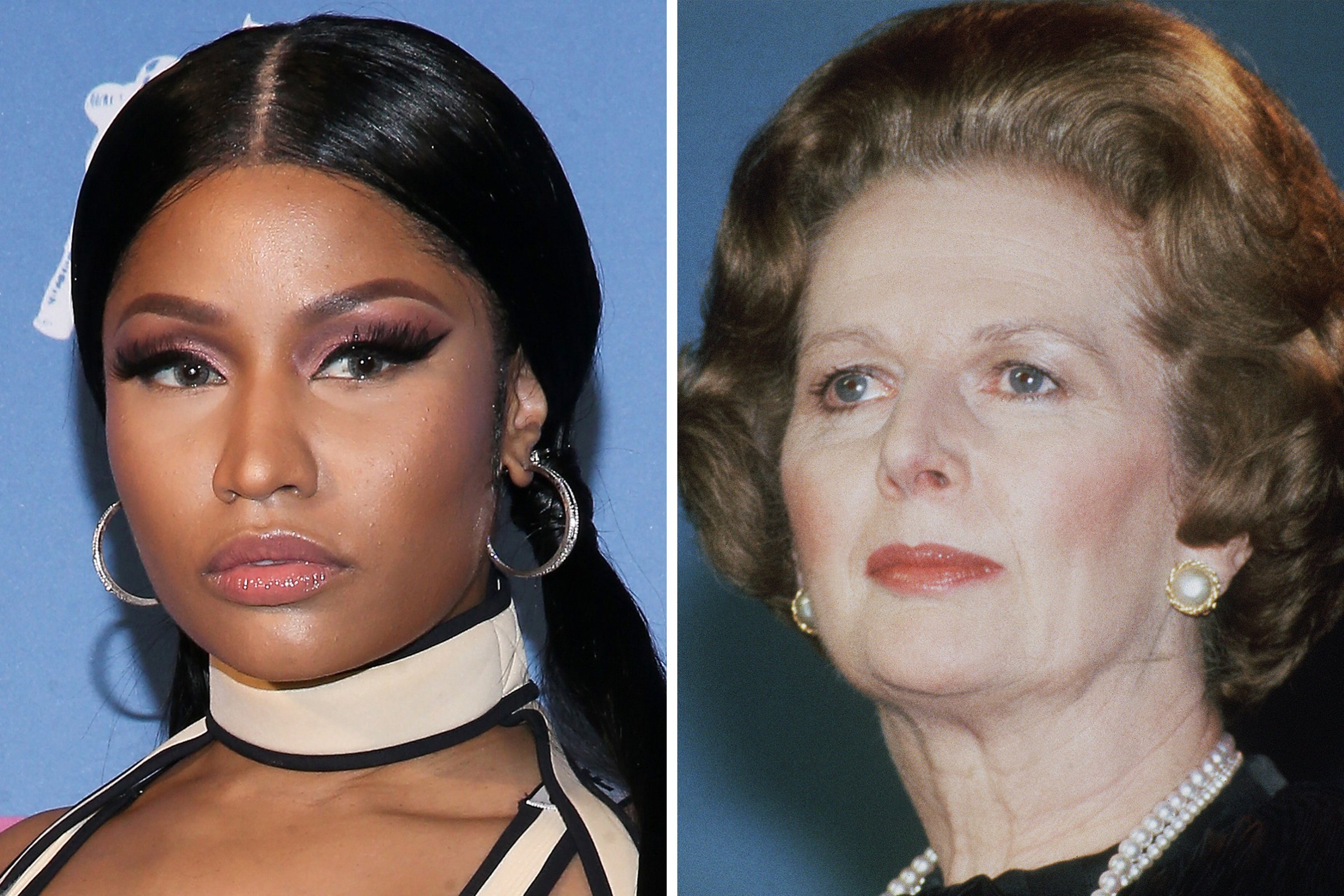 A split image of Nicki Minaj and Margaret Thatcher