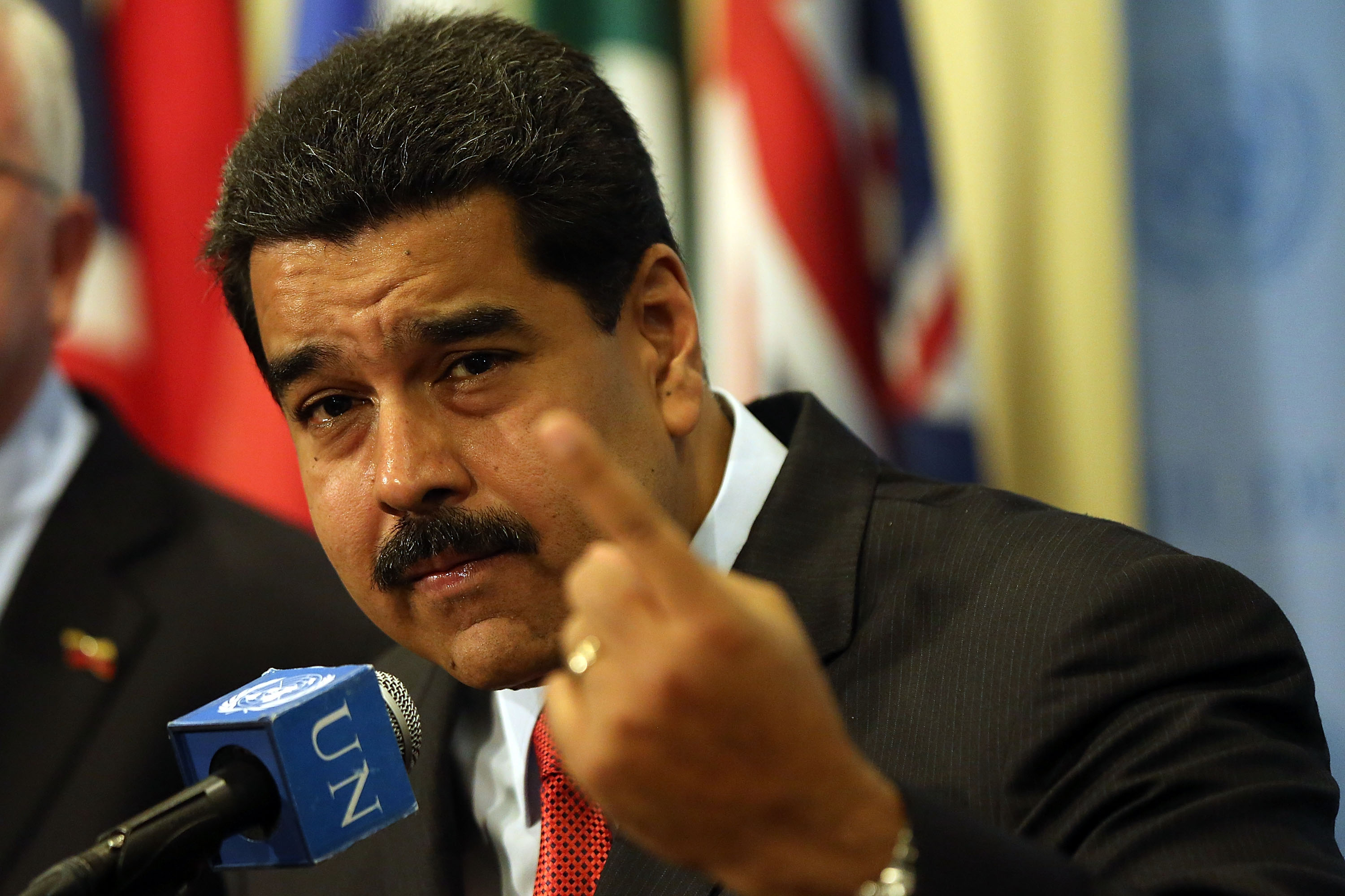 Venezuelan President Nicolas Maduro speaks to the media following a meeting with U.N. chief Ban Ki-moon at the United Nations (UN) headquarters in New York on July 28, 2015 in New York City. (Spencer Platt—Getty Images)