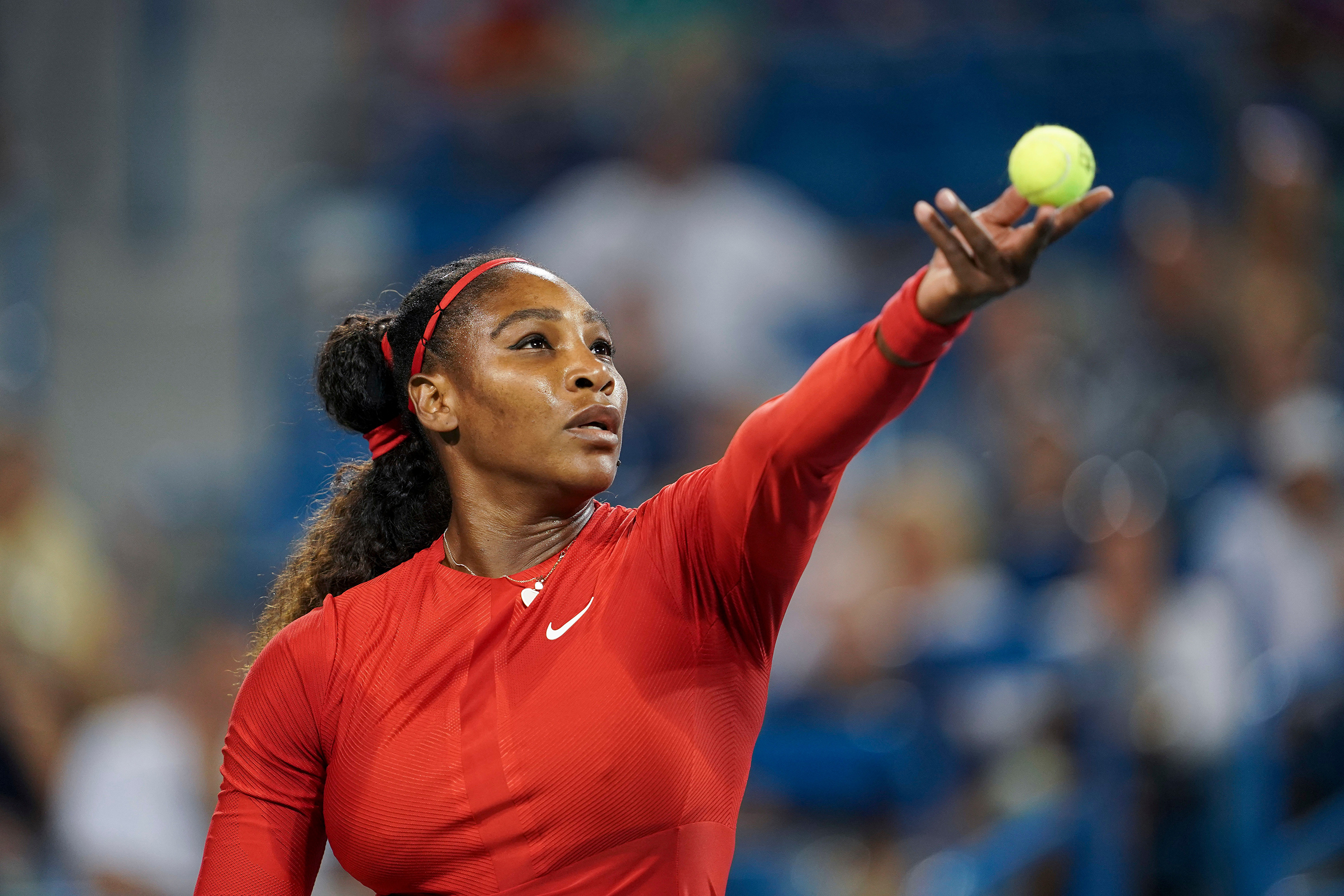 Serena’s comeback has been mixed; she lost in the second round at the Cincinnati Masters, here on Aug. 14 (John Minchillo—AP/Shutterstock)