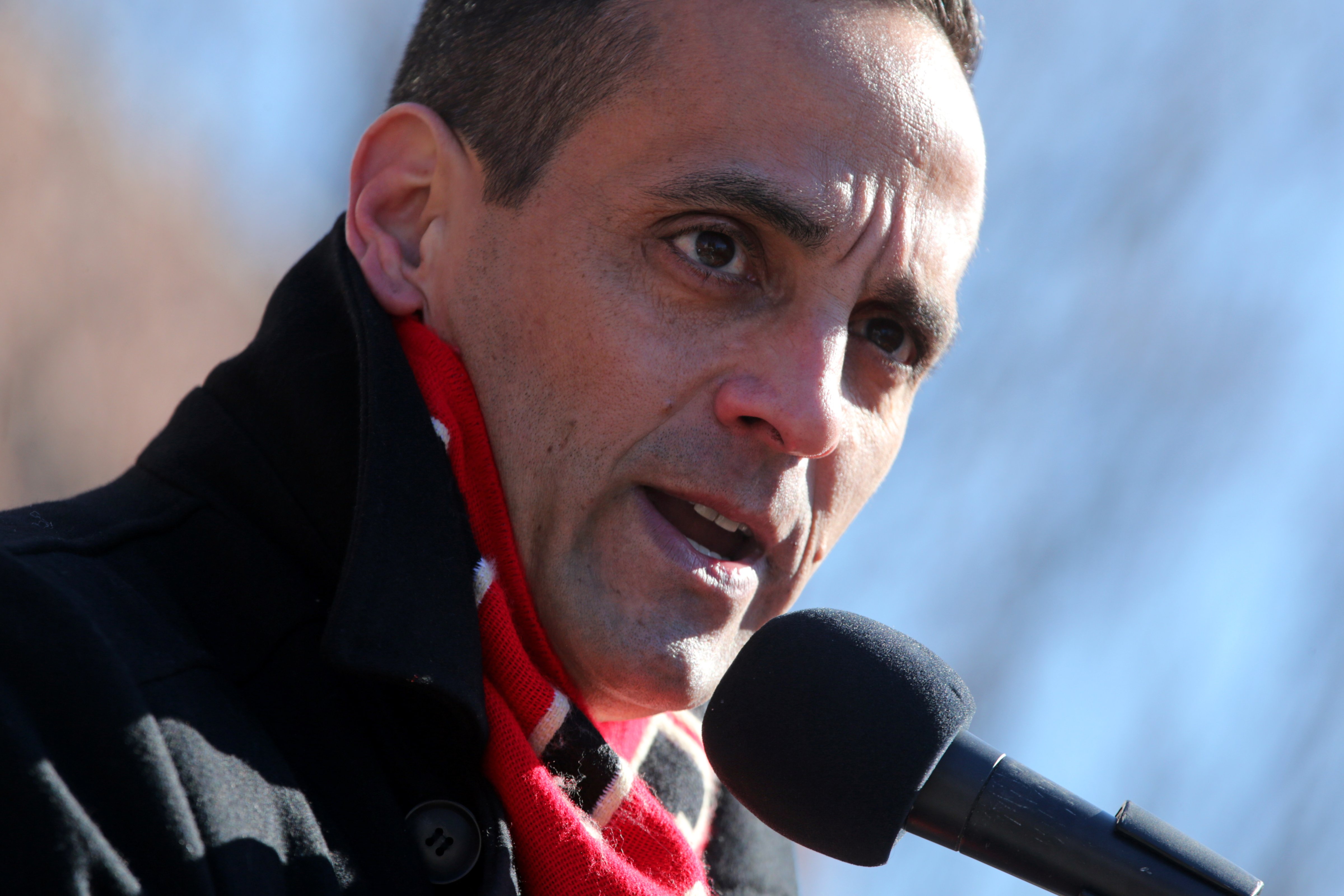 Somerville Mayor Joseph Curtatone speaks during a rally in support of the communitys 30 years as a sanctuary city on  February 4, 2017 at Somerville High School in Somerville, Mass. on  February 4, 2017. (Boston Globe—Boston Globe via Getty Images)