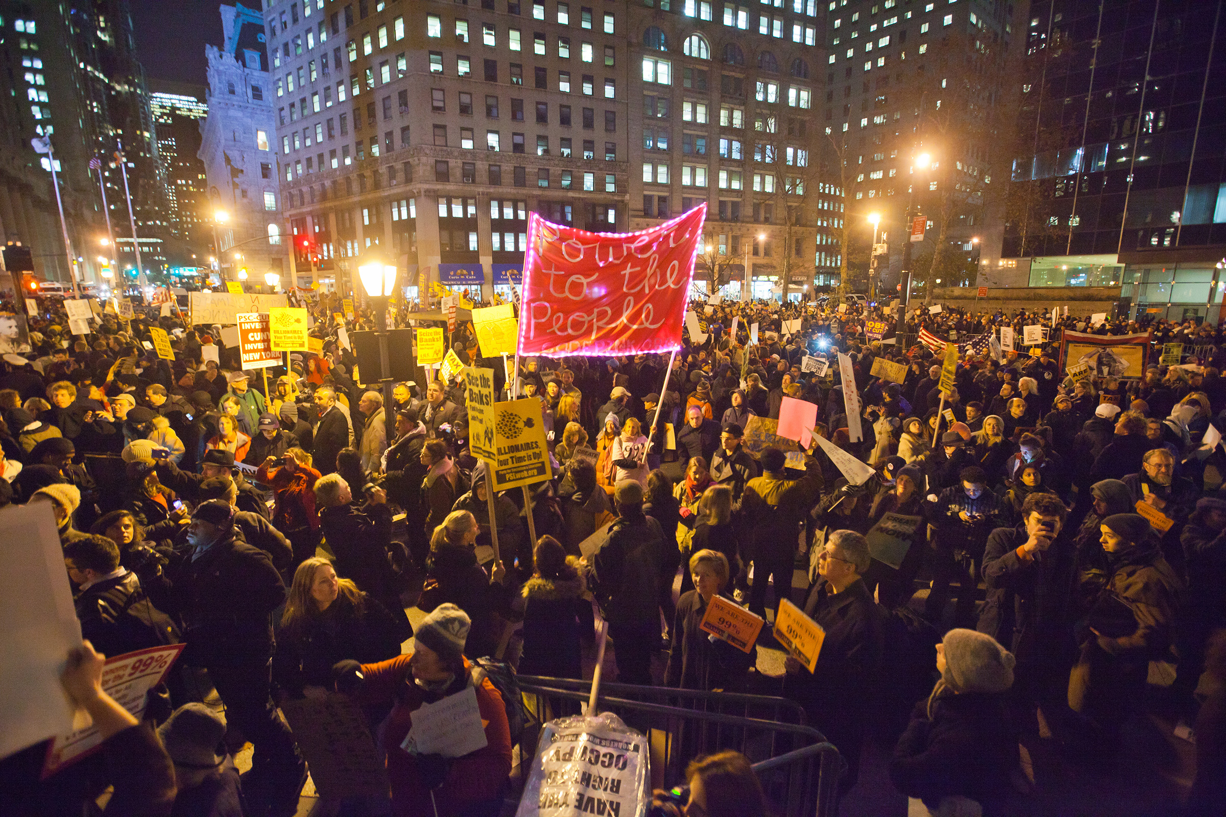 Occupy Wall Street Rally in Foley Square on The 2nd Month Anniversary of the Movement. (Julie Dermansky—Corbis/Getty Images)